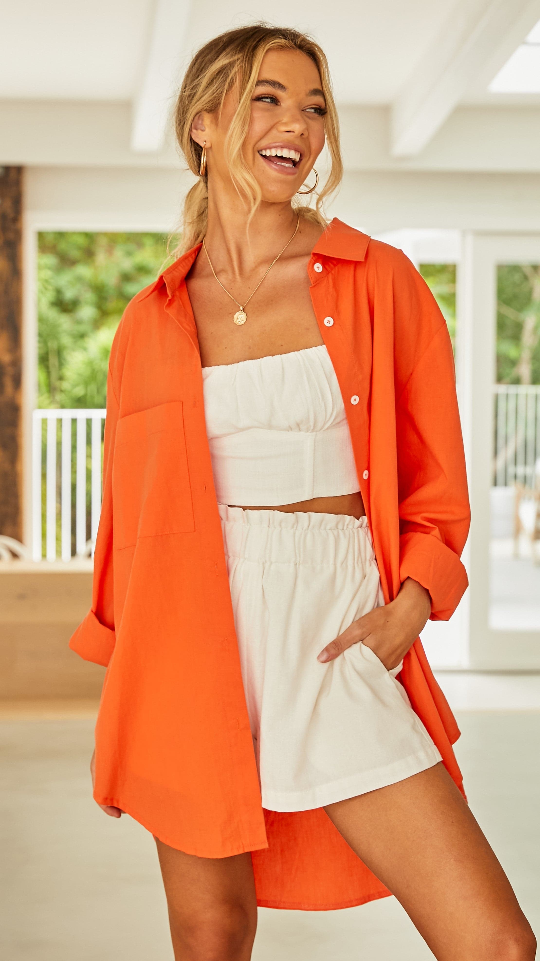Kikodress - Bello Button Up Shirt - Tangerine