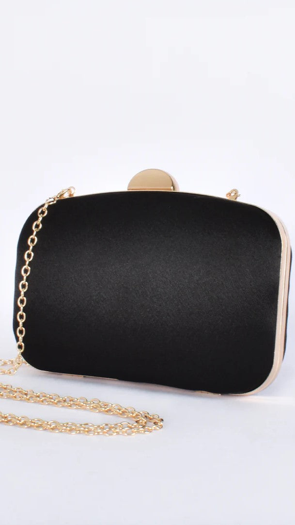 Kikodress - Alayna Satin Structured Clutch - Black