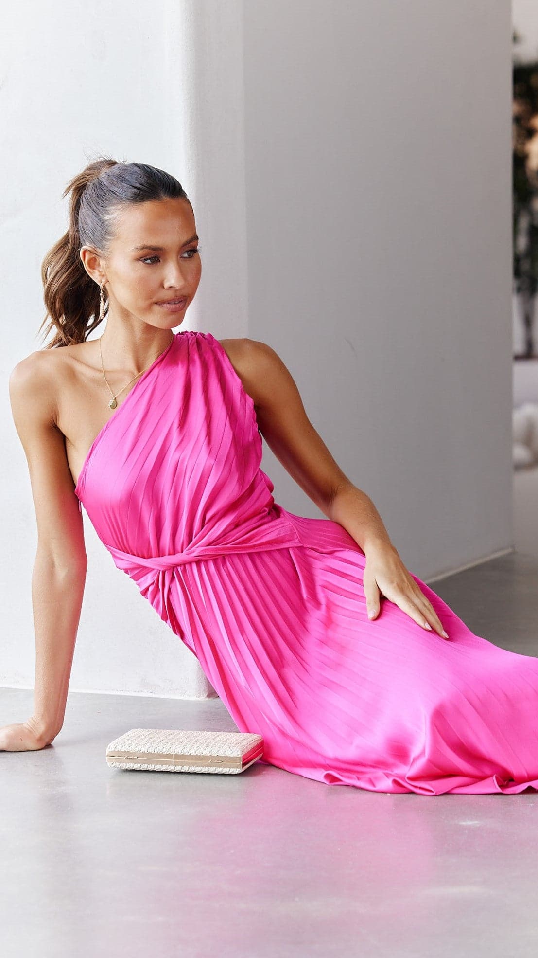 Kikodress - Cali One Shoulder Midi Dress - Pink