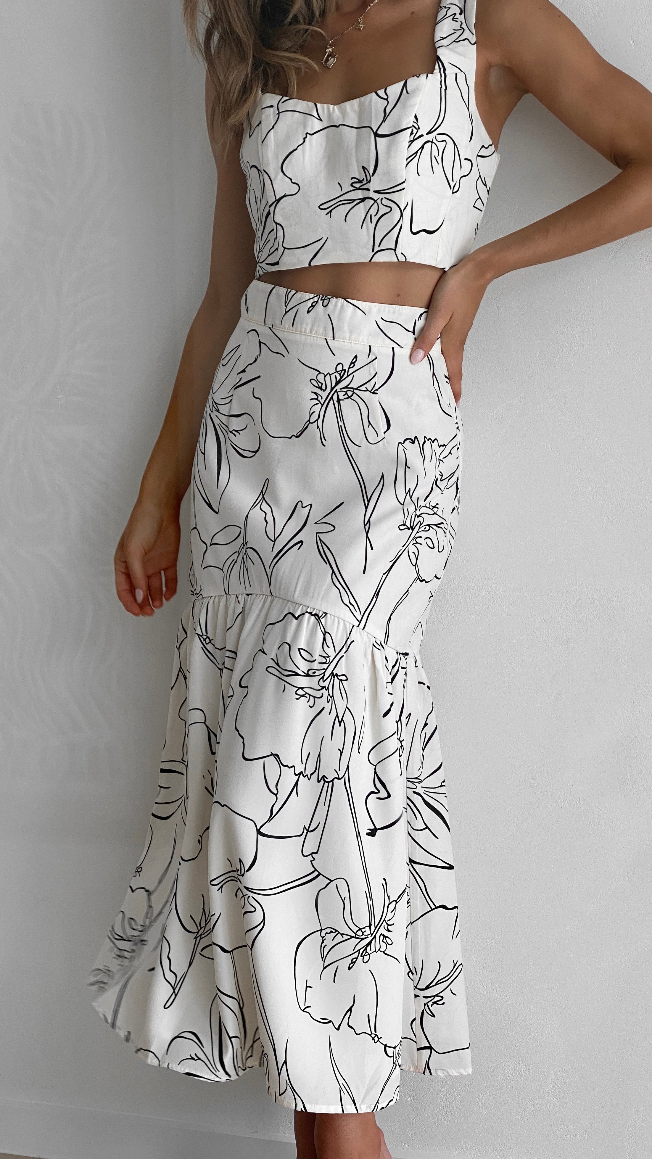 Kikodress - Stella Top and Skirt Set - White Floral