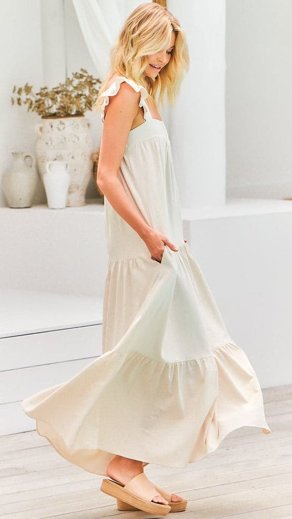 Kikodress - Kahlo Maxi Dress - Natural Oatley Print