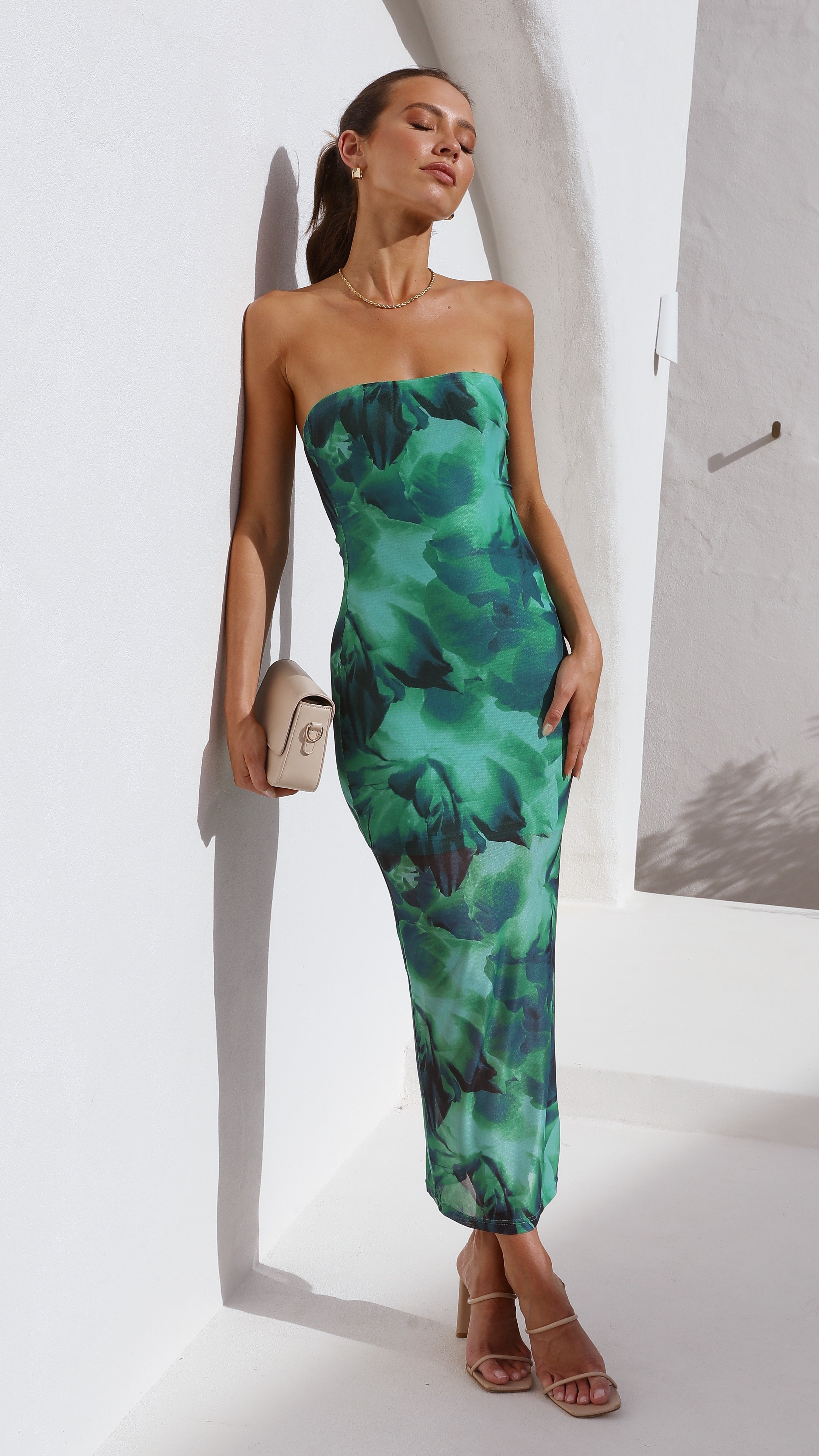 Kikodress - Kapri Strapless Dress - Green Floral