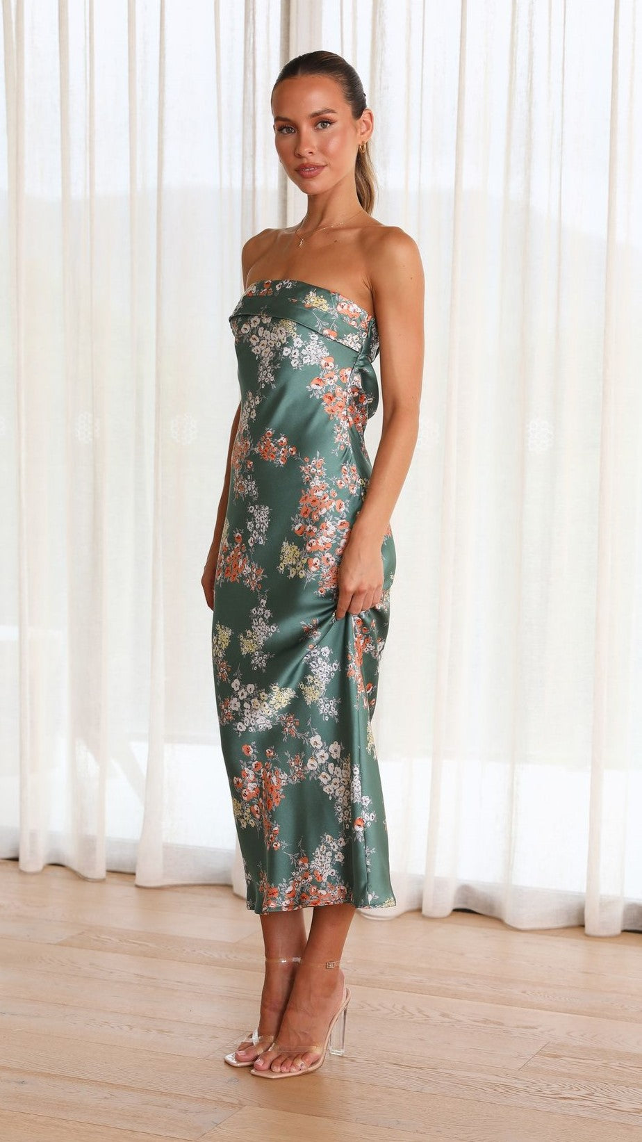 Kikodress - Dreamers Strapless Maxi - Green Floral