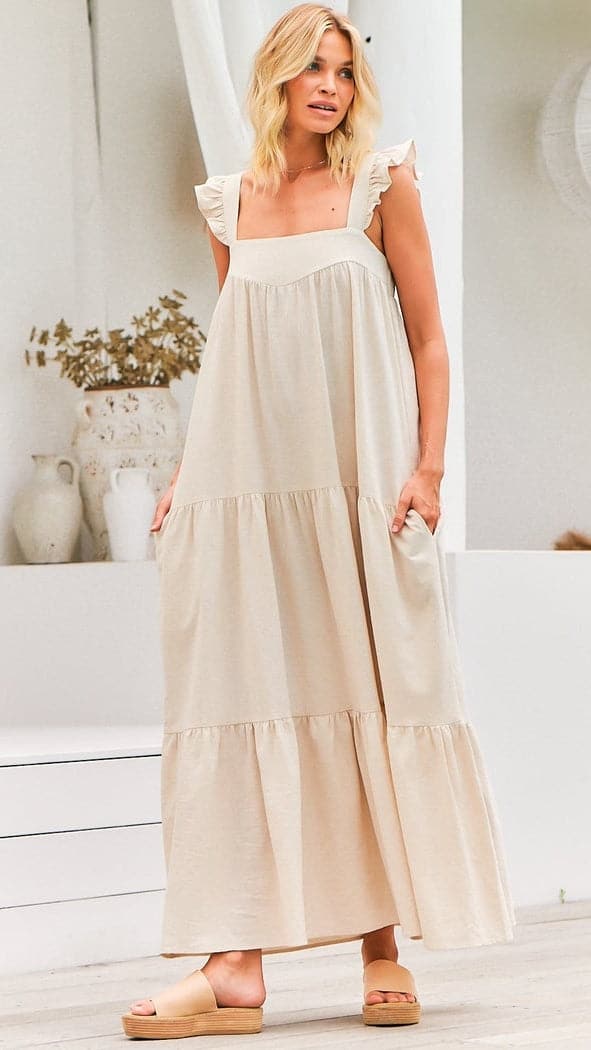 Kikodress - Kahlo Maxi Dress - Natural Oatley Print