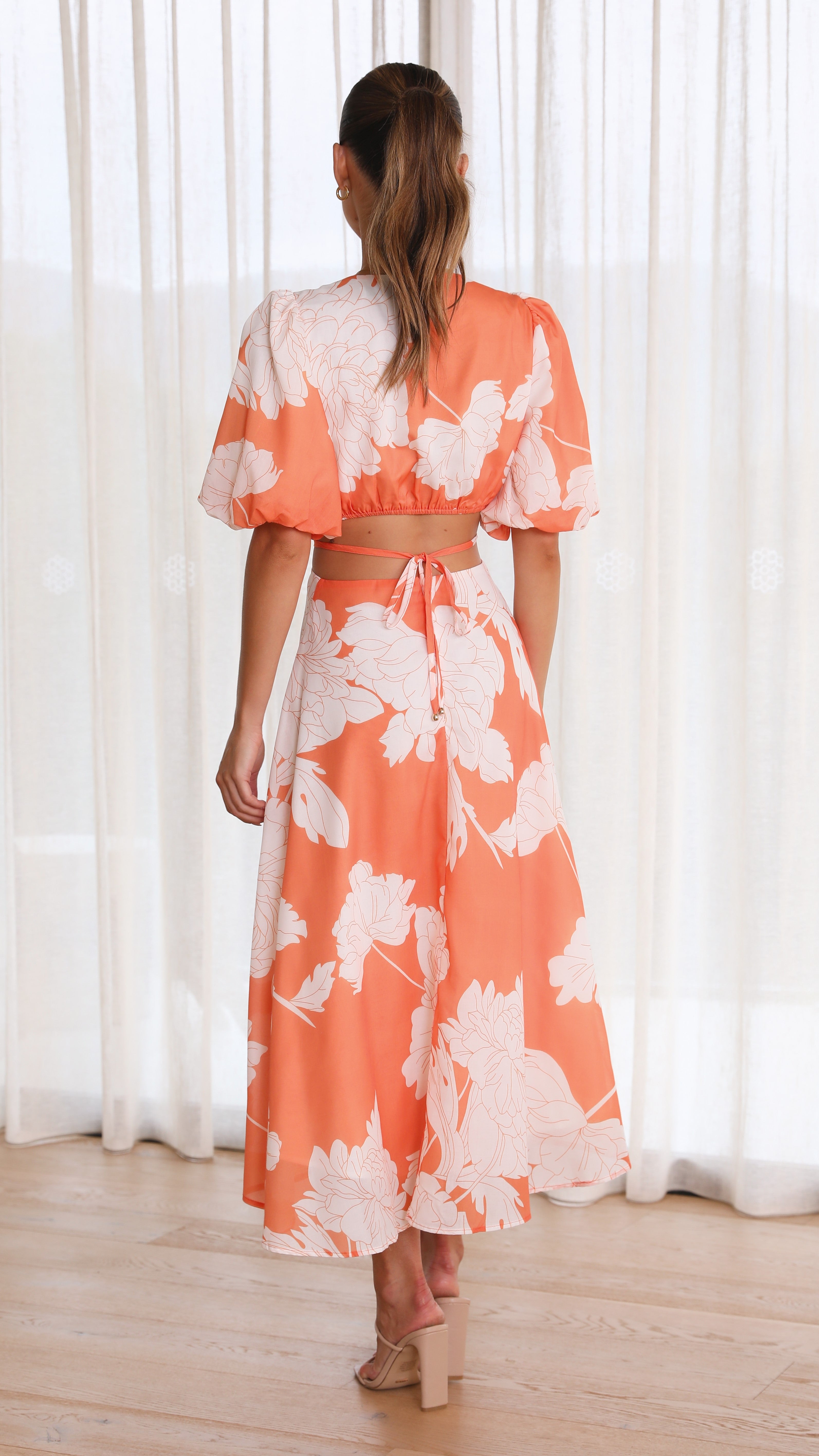 Kikodress - Colette Midi Dress - Orange Floral