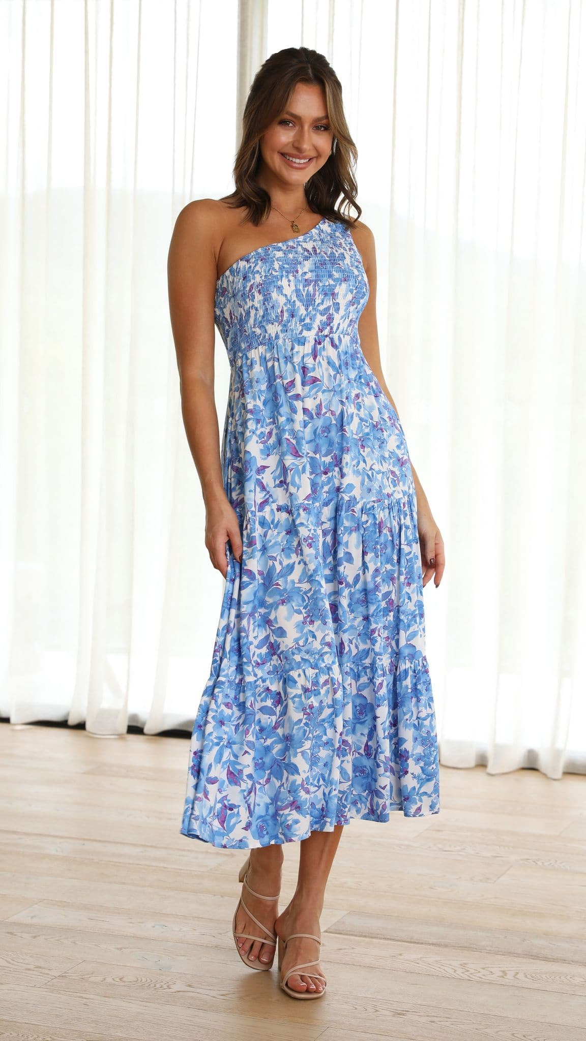 Kikodress - Angi One Shoulder Maxi Dress - Blue Floral