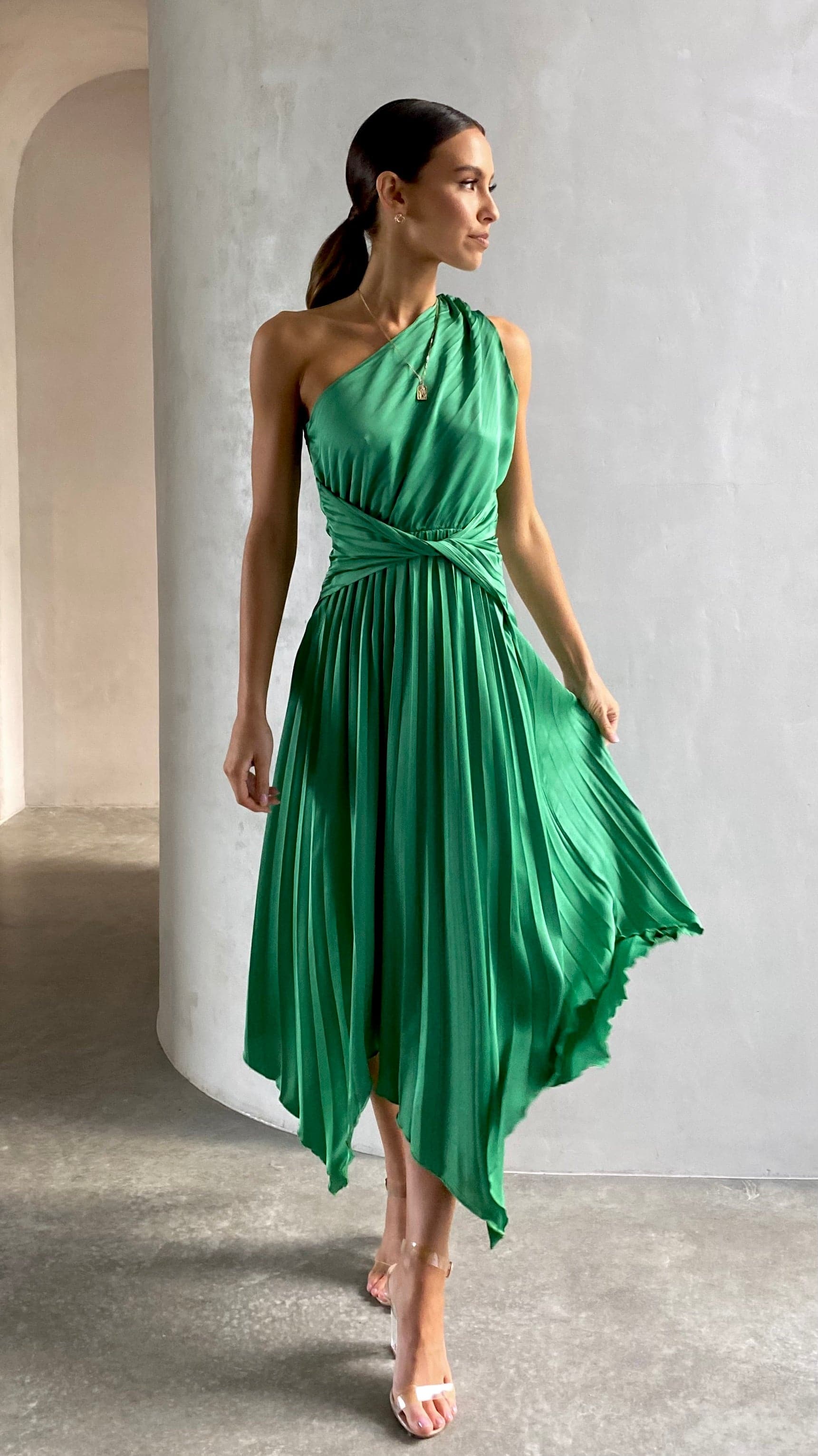 Kikodress - Cali One Shoulder Midi Dress - Green