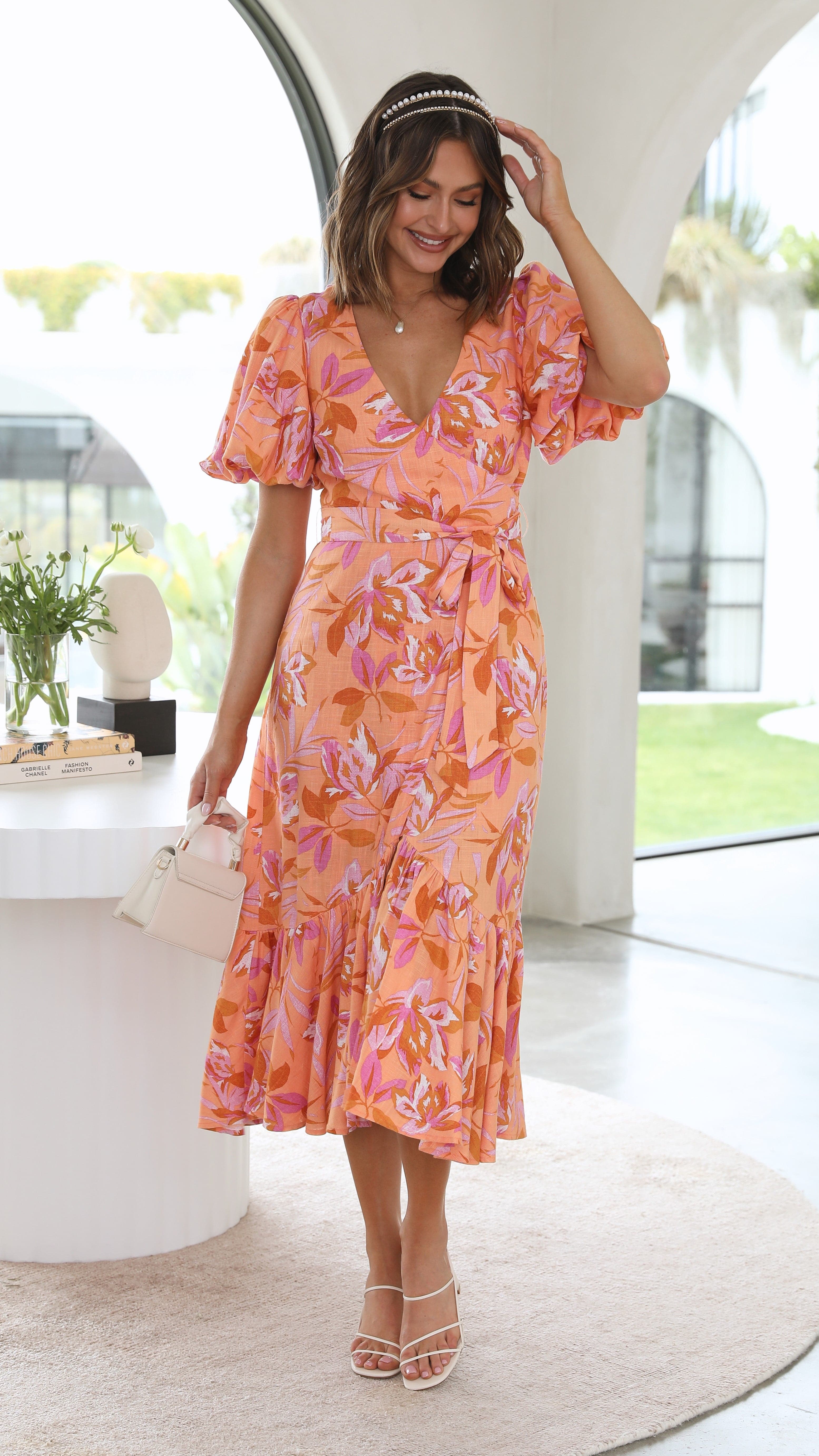 Kikodress - Carmen Midi Dress - Pink Floral