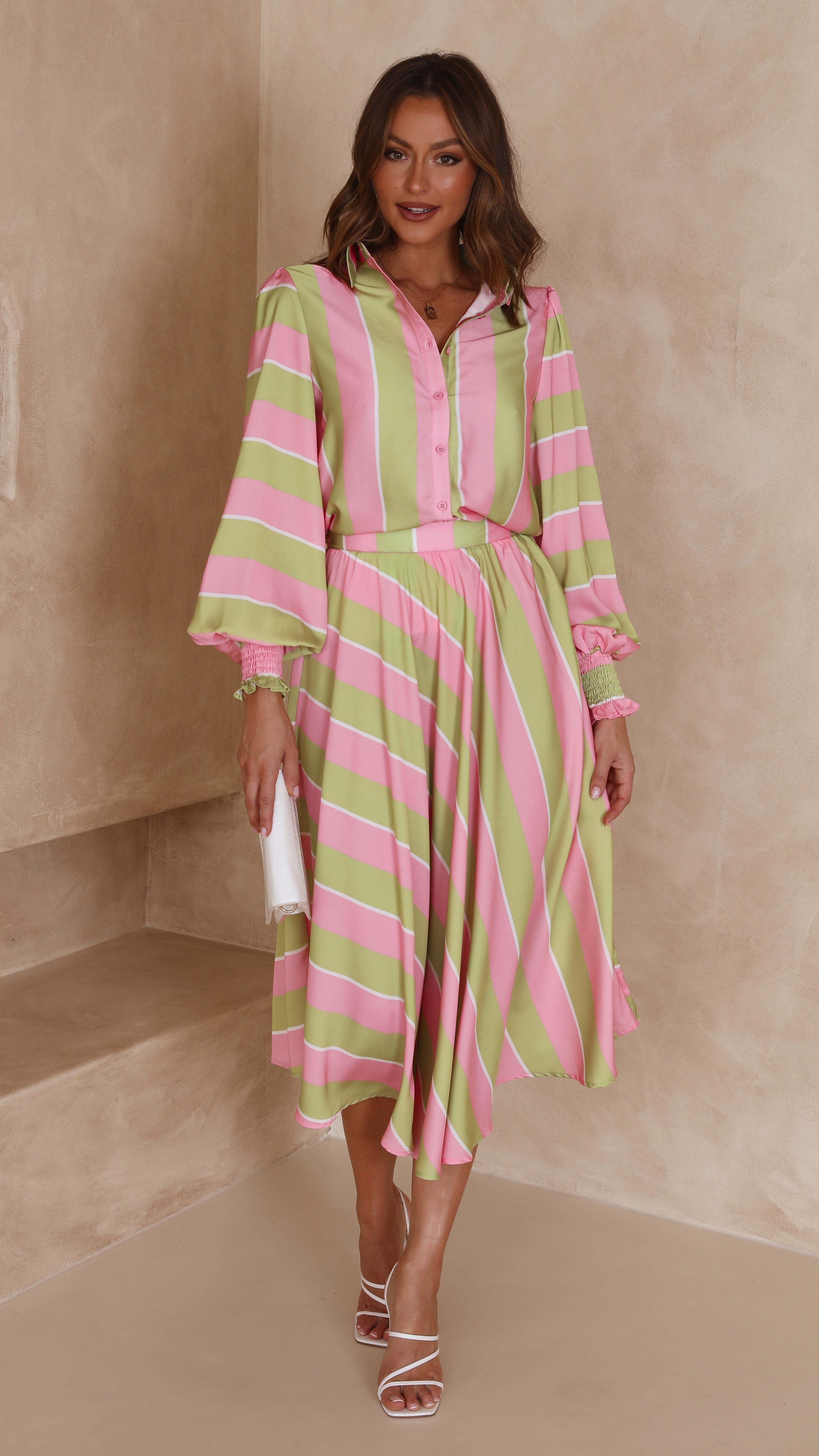 Kikodress - Tammie Maxi Skirt - Pink/Green Stripe