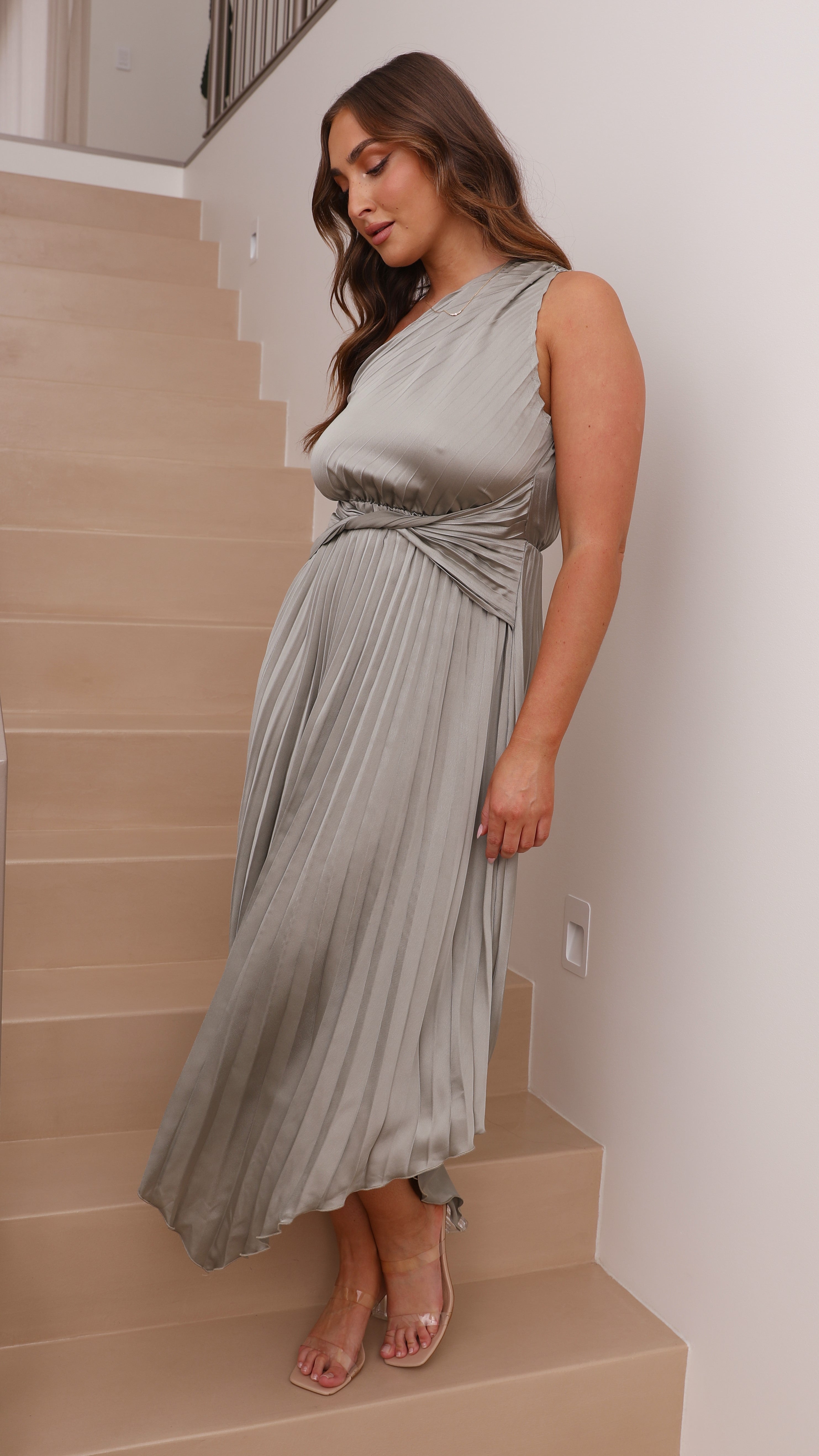 Kikodress - Cali One Shoulder Midi Dress - Olive