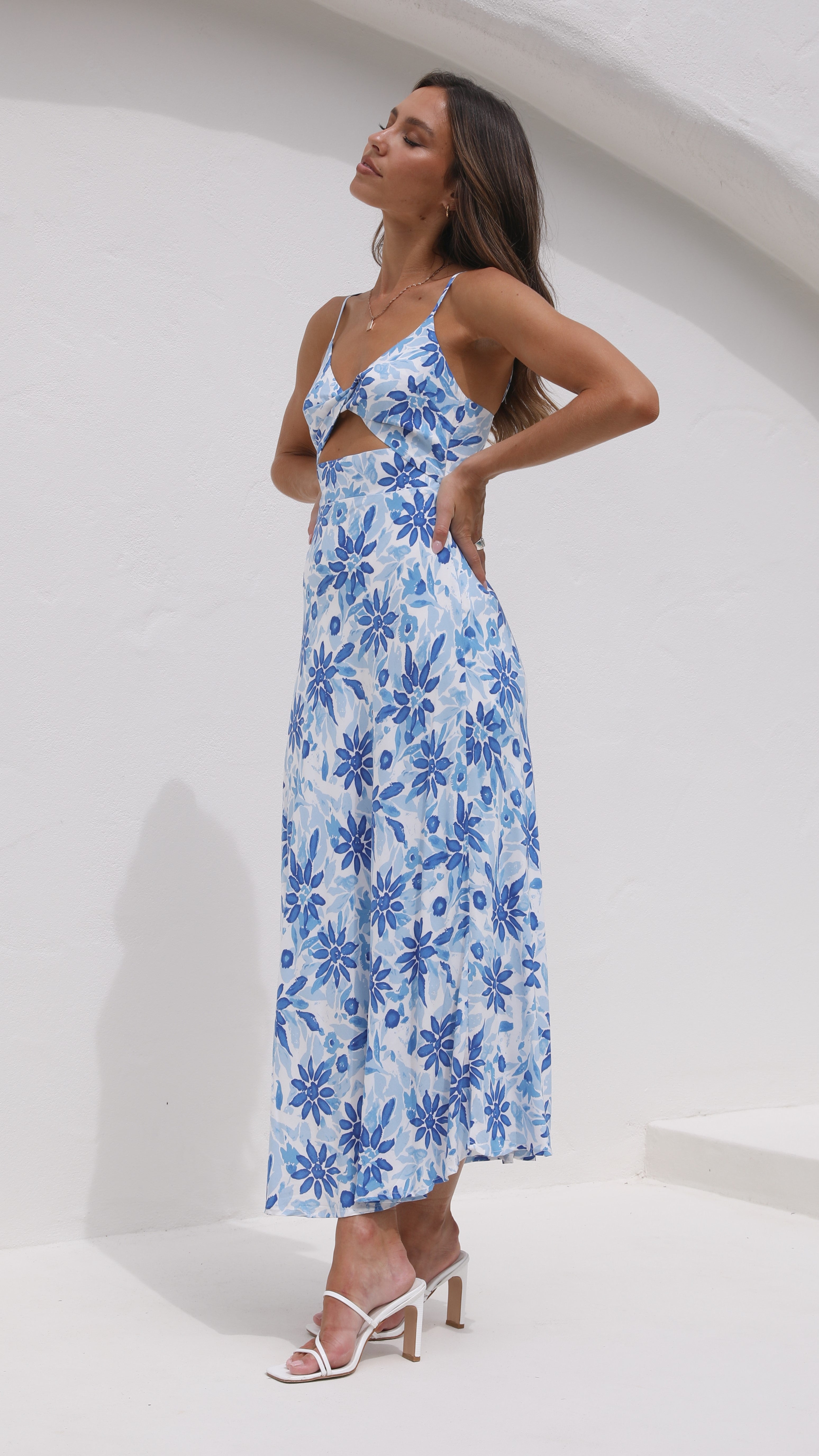 Kikodress - Delilah Midi Dress - Blue/White Floral