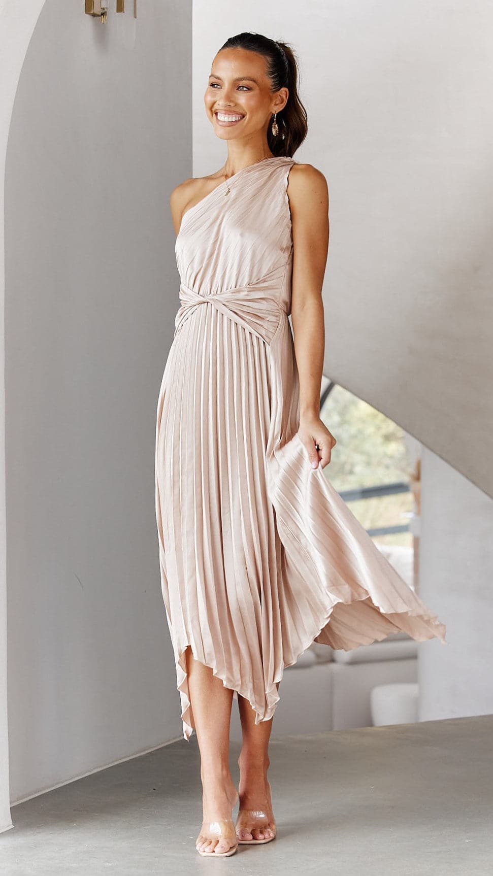 Kikodress - Cali One Shoulder Midi Dress - Champagne