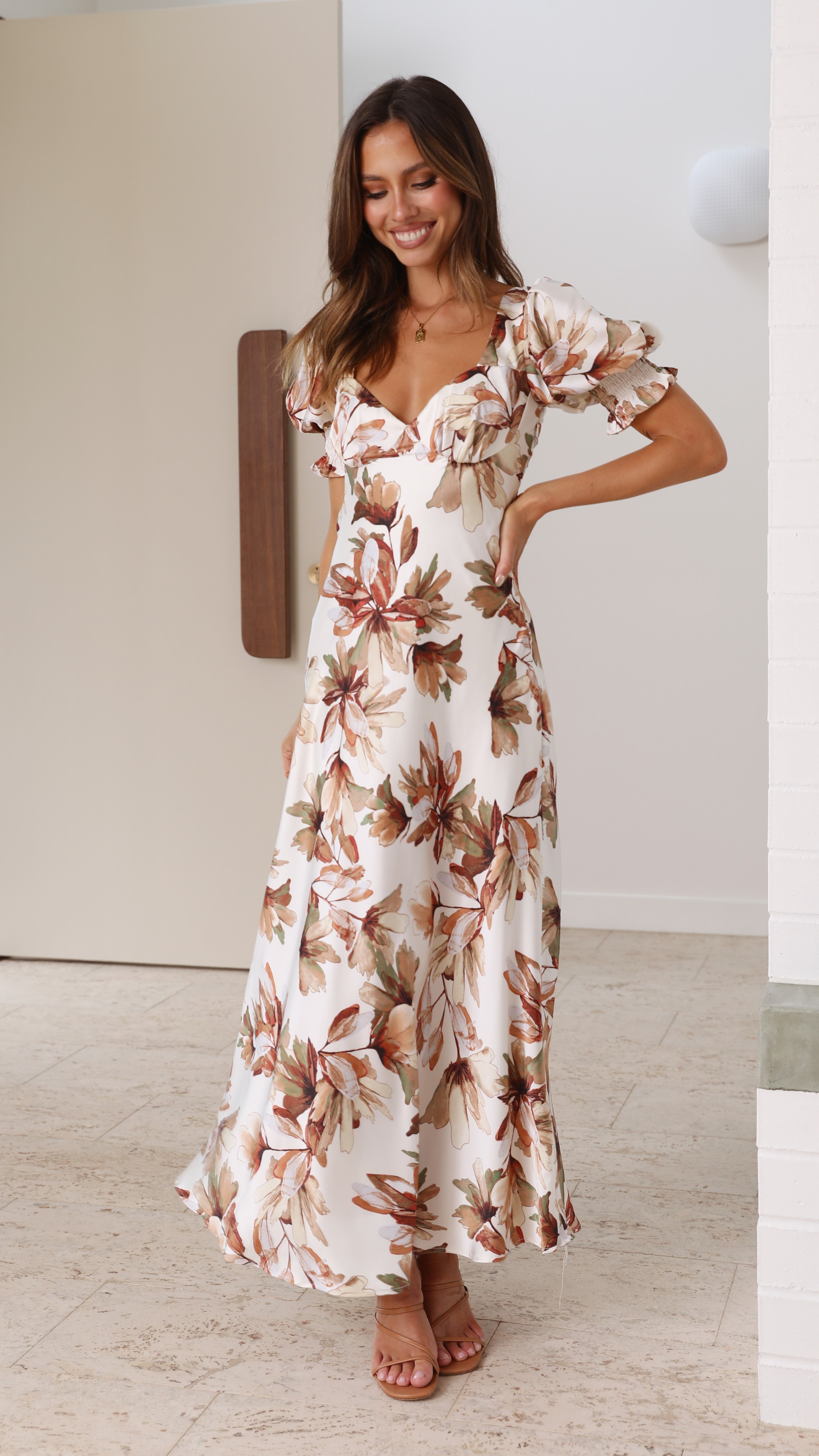 Kikodress - Irena Midi Dress - Brown Floral