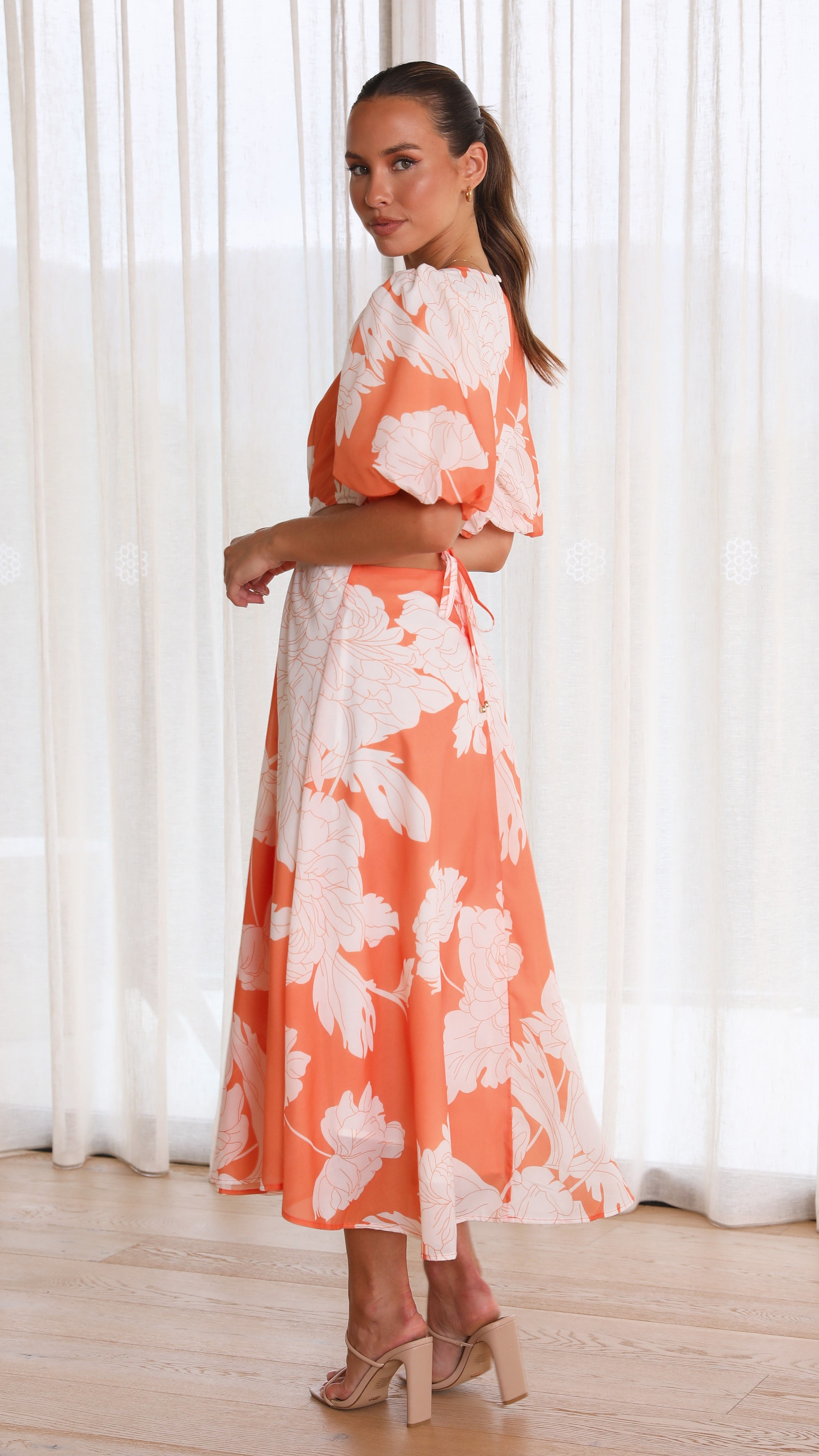 Kikodress - Colette Midi Dress - Orange Floral