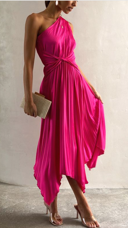 Kikodress - Cali One Shoulder Midi Dress - Pink