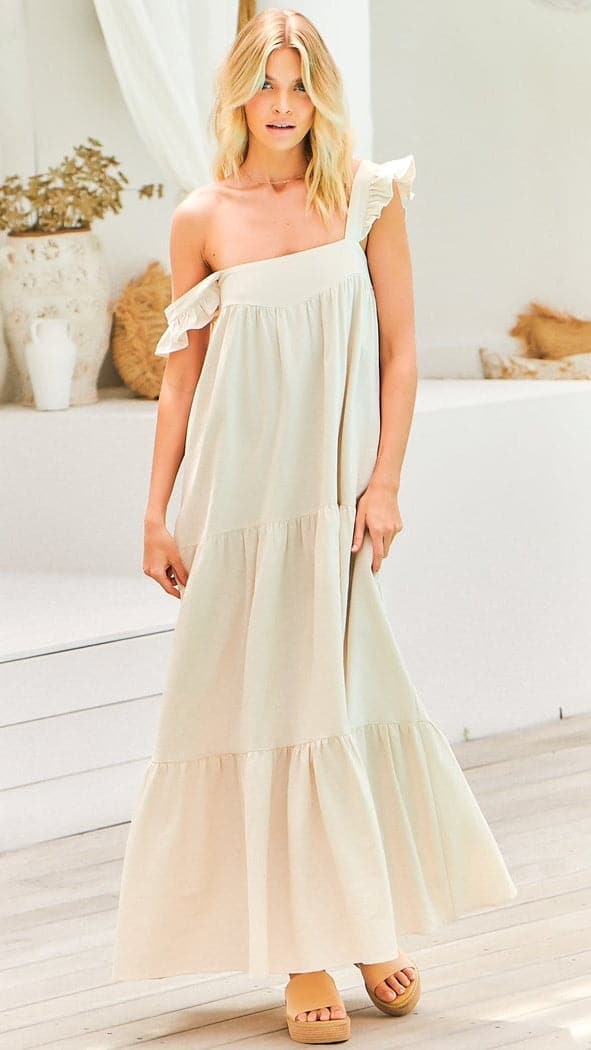 Kikodress - Kahlo Maxi Dress - Natural Oatley Print