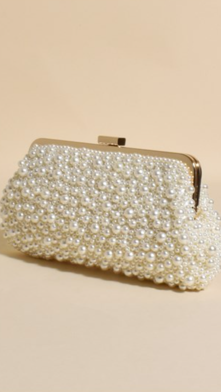 Kikodress - Norma Jean Faux Pearl Clutch - Cream/Gold