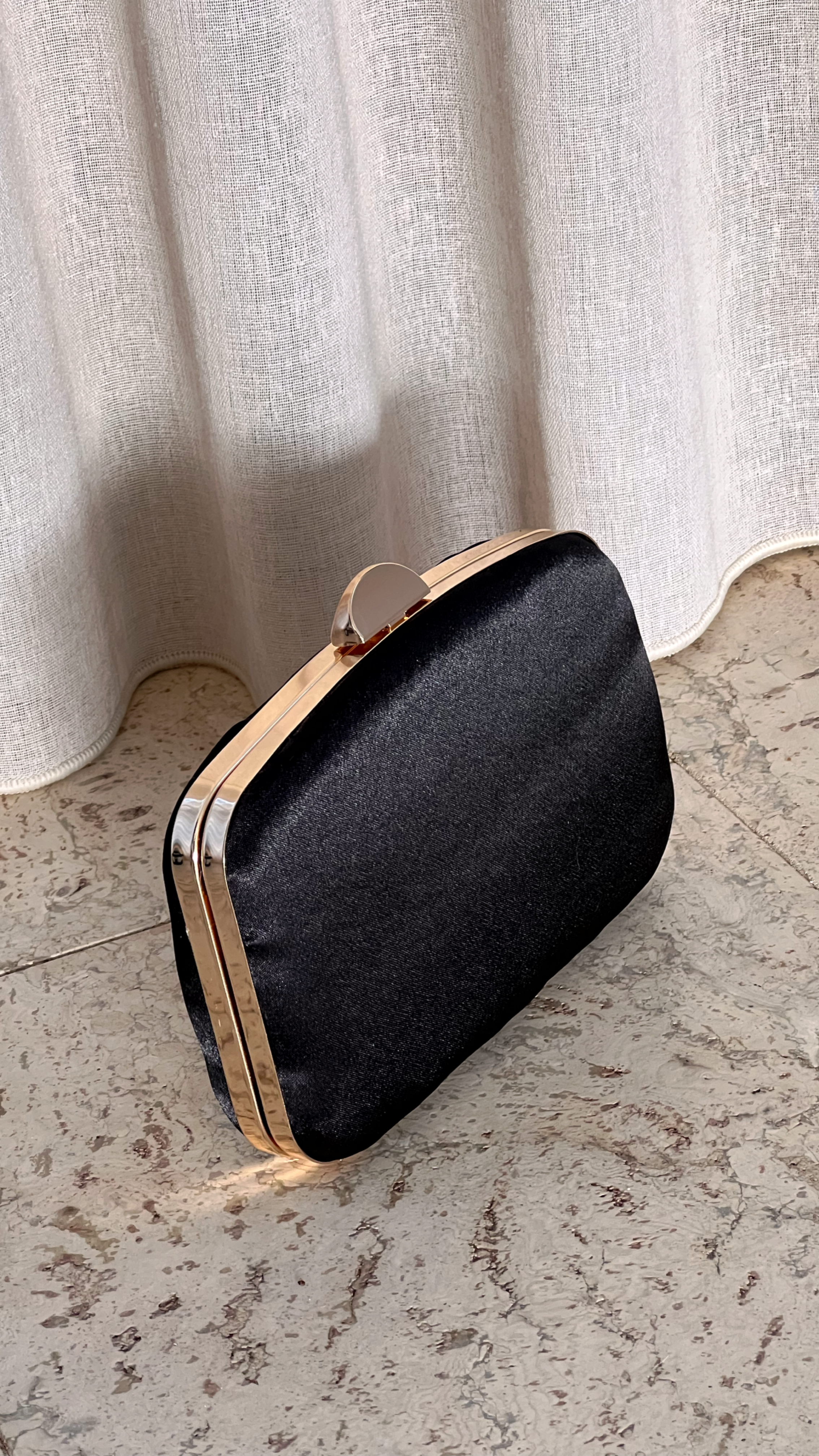 Kikodress - Alayna Satin Structured Clutch - Black