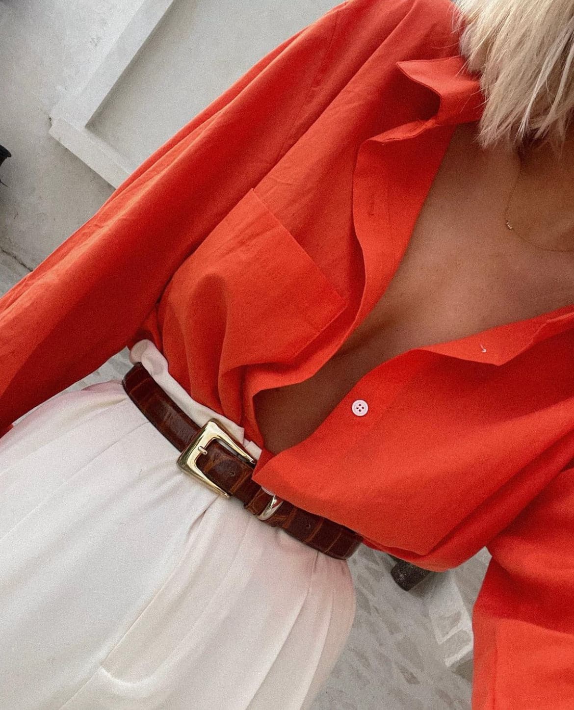 Kikodress - Bello Button Up Shirt - Tangerine