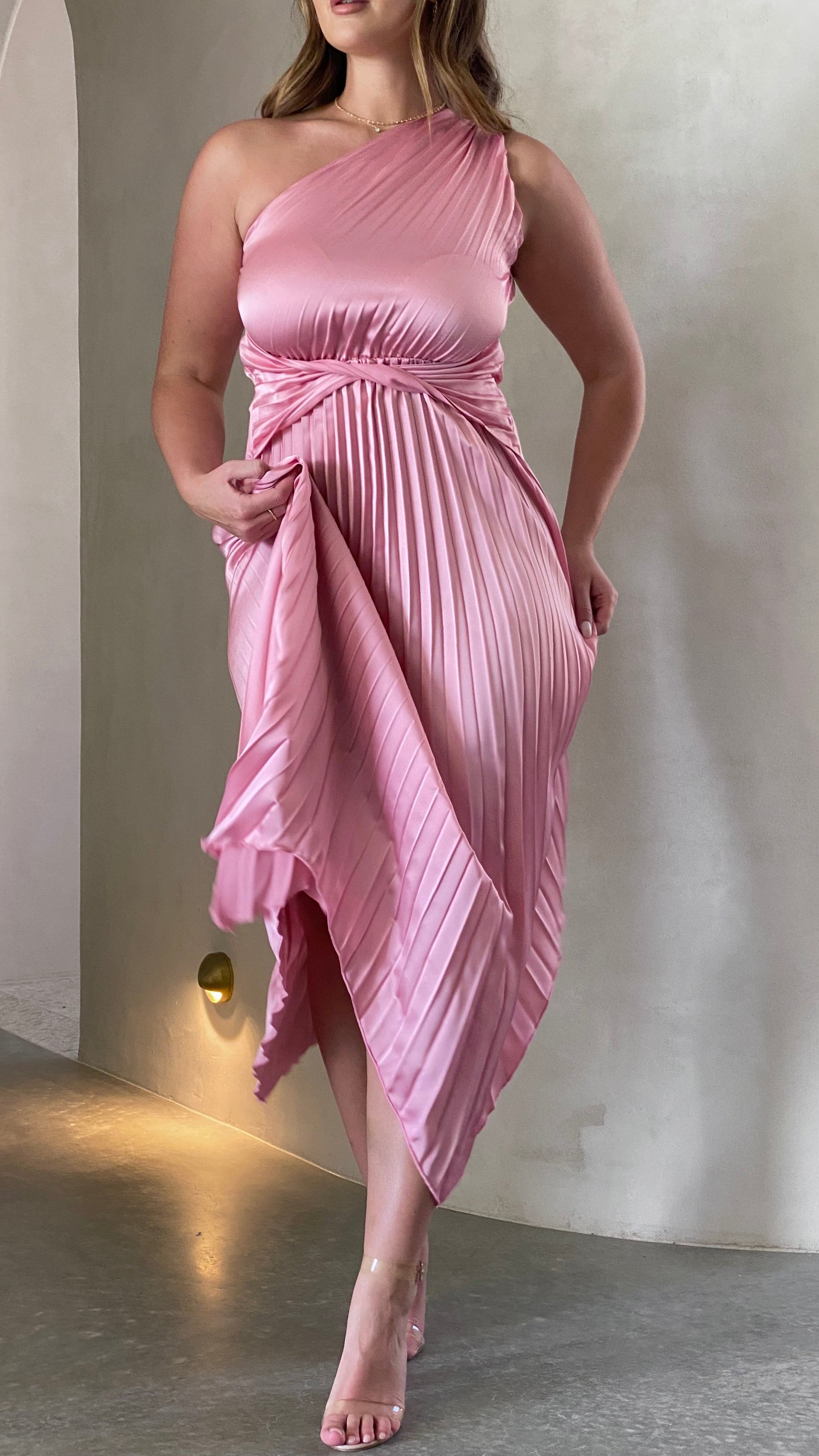 Kikodress - Cali One Shoulder Midi Dress - Pale Pink