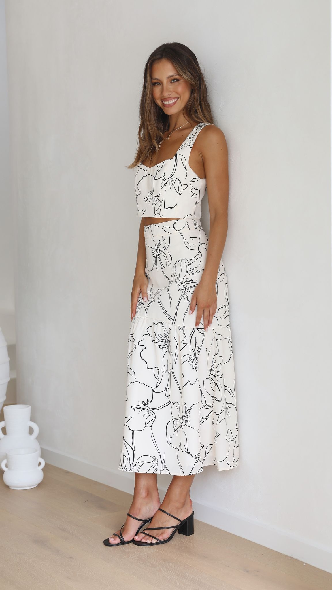 Kikodress - Stella Top and Skirt Set - White Floral