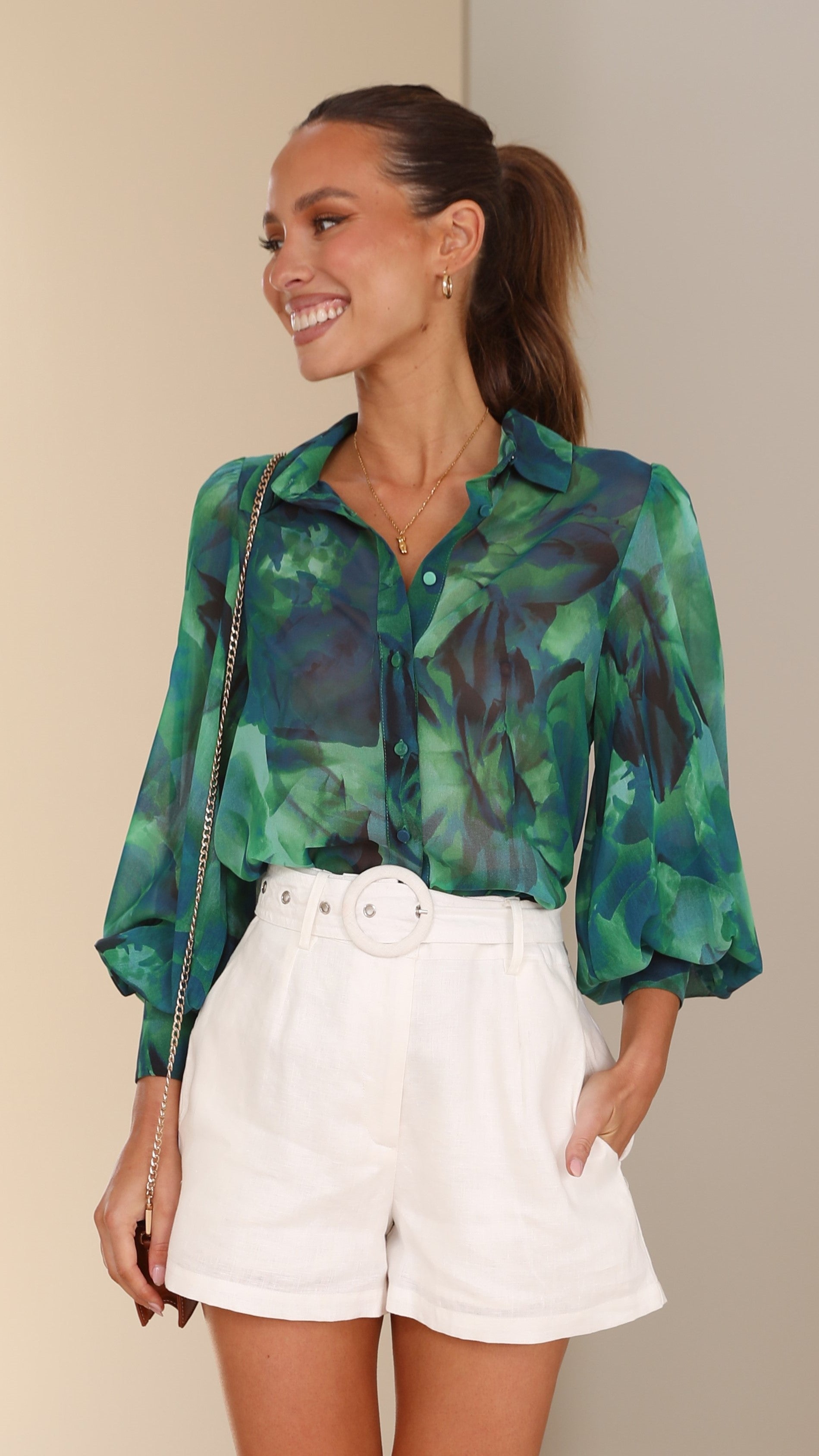 Kikodress - Calista Shirt - Green Floral