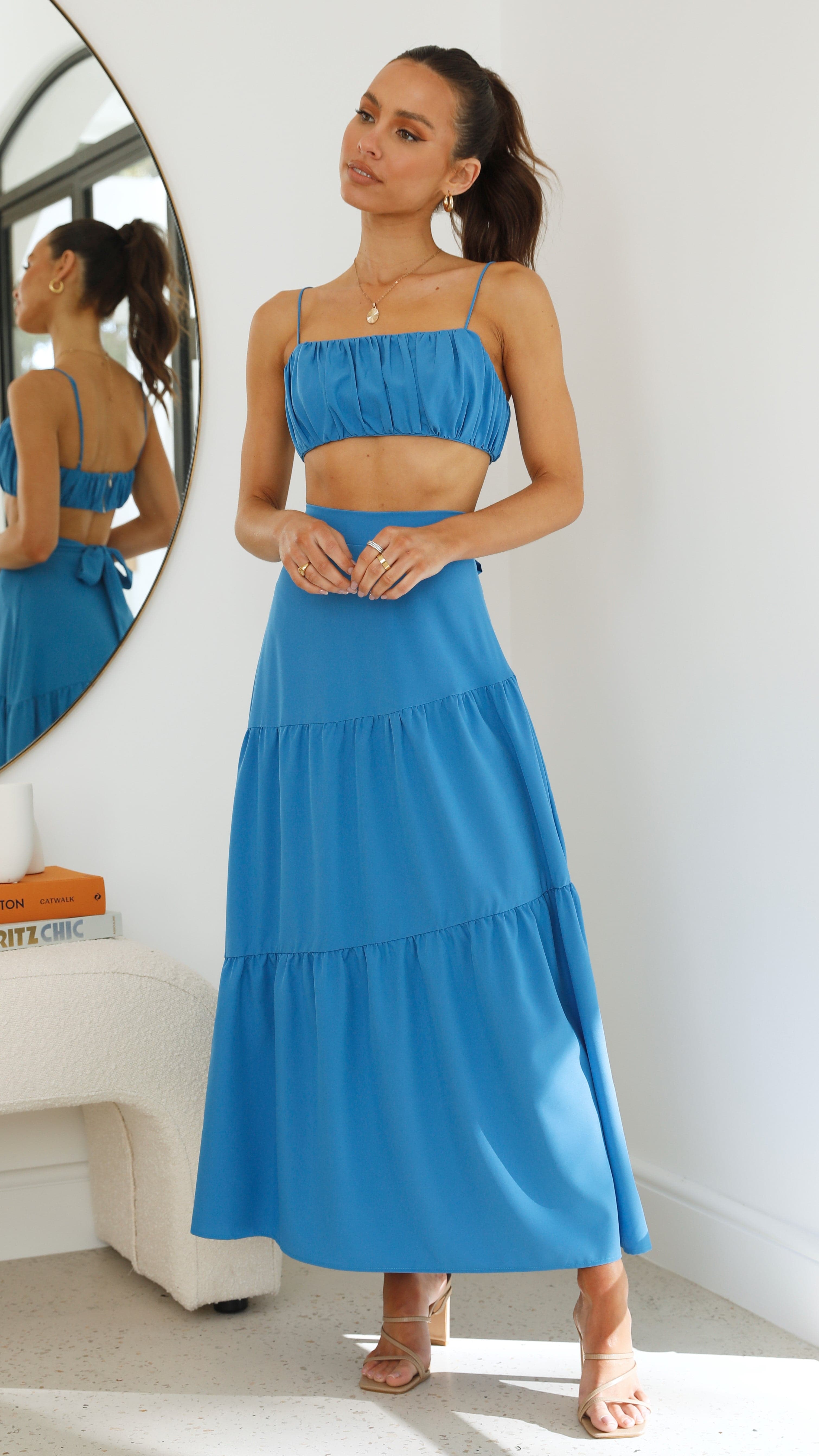 Kikodress - Saraya Top and Skirt Set - Cobalt Blue