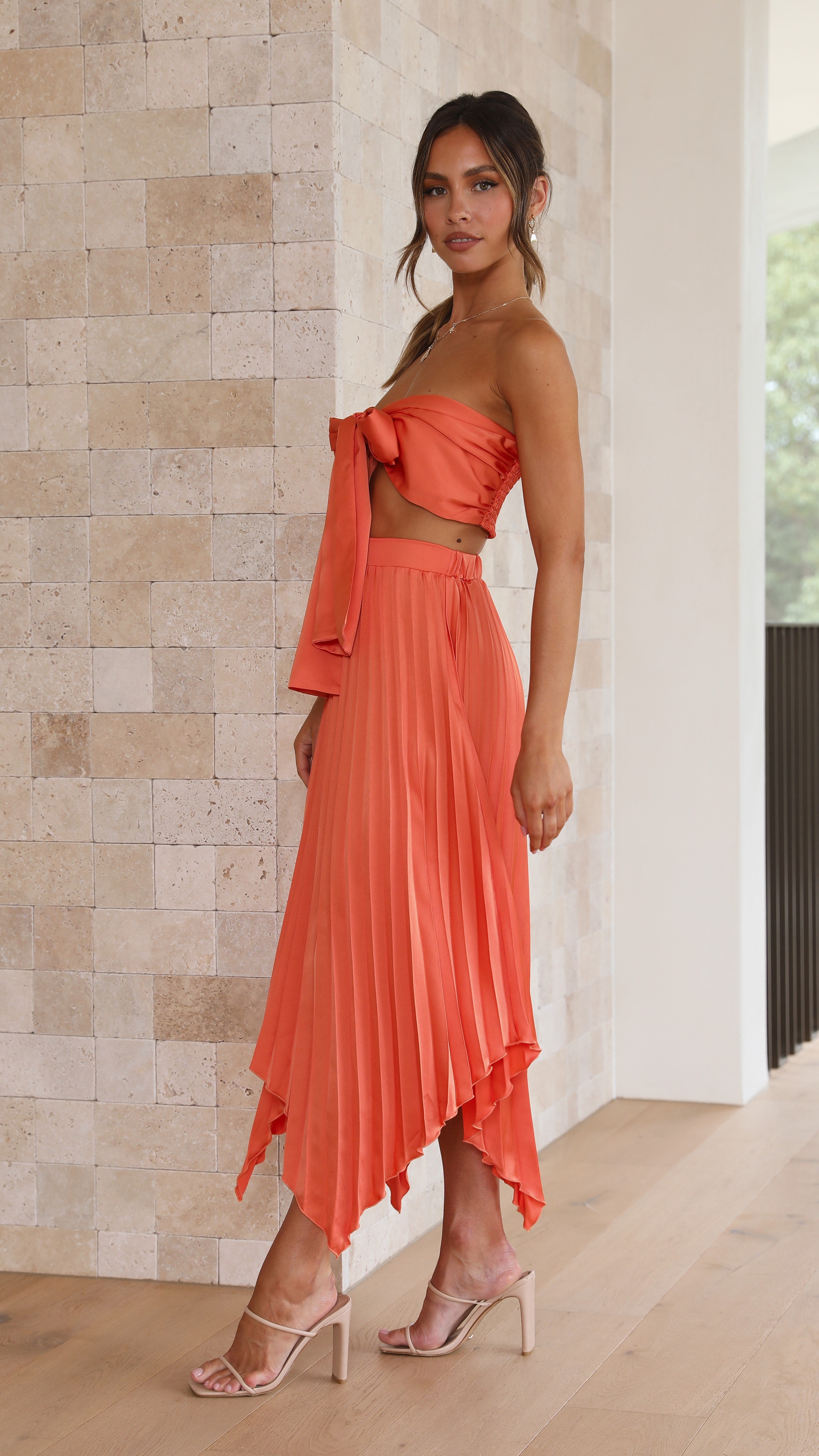 Kikodress - Tilley Pleated Top and Skirt Set - Orange