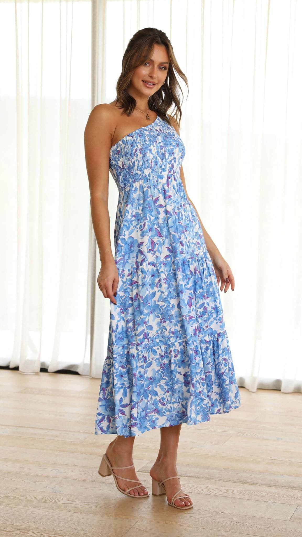 Kikodress - Angi One Shoulder Maxi Dress - Blue Floral