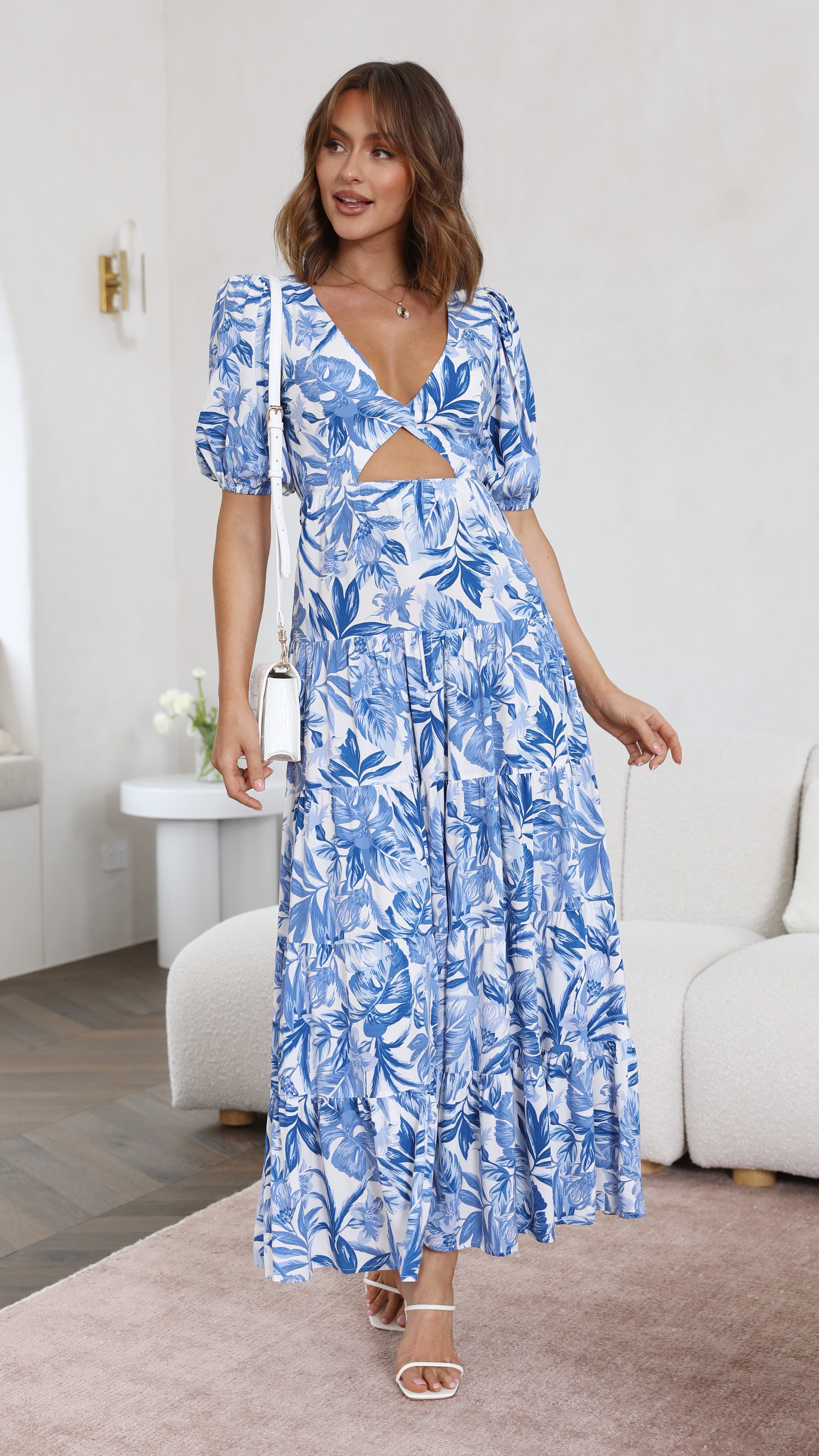 Kikodress - Kiah Tiered Dress - Blue Floral