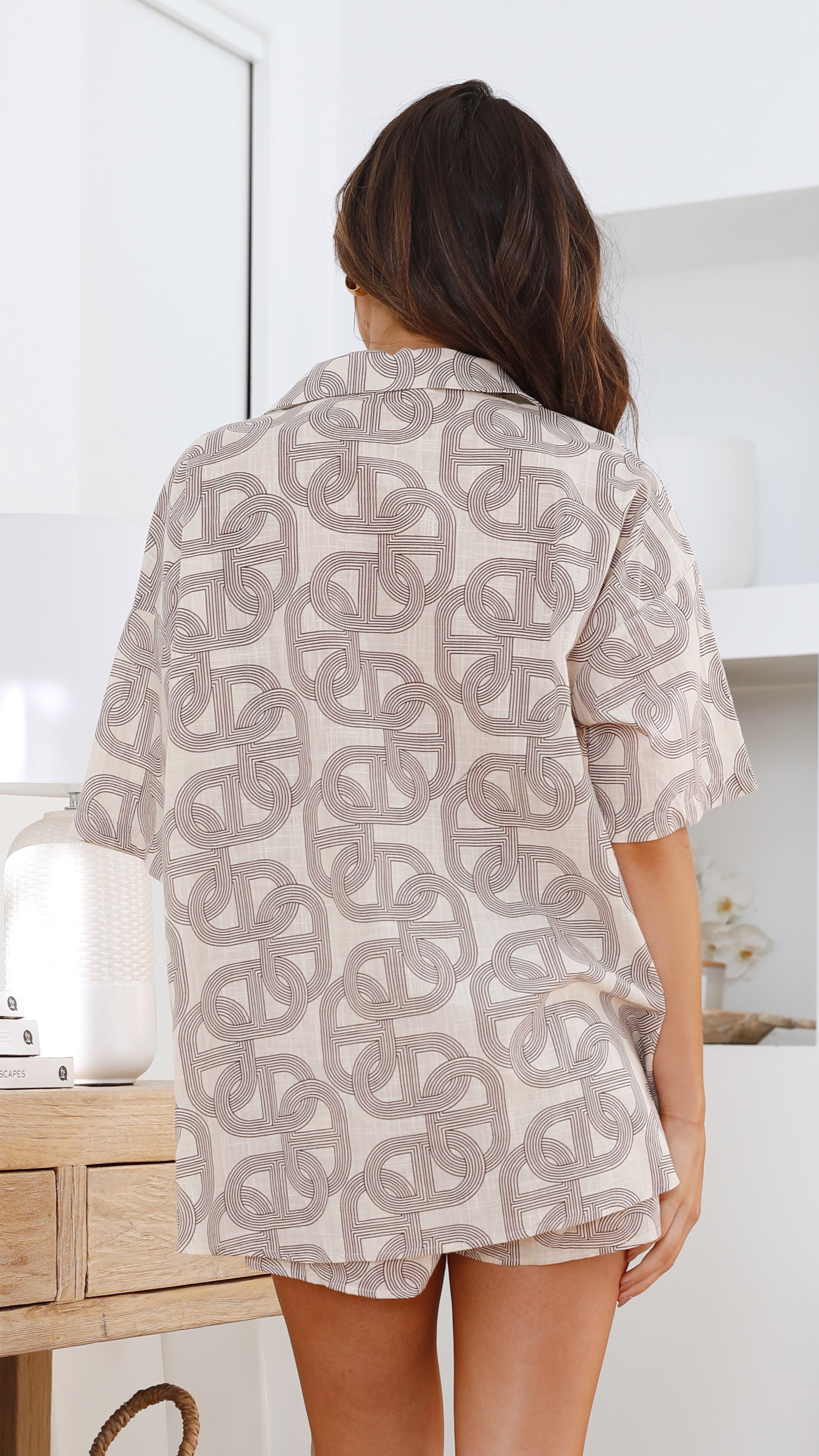 Kikodress - Mykonos Shirt and Shorts Set - Beige Print
