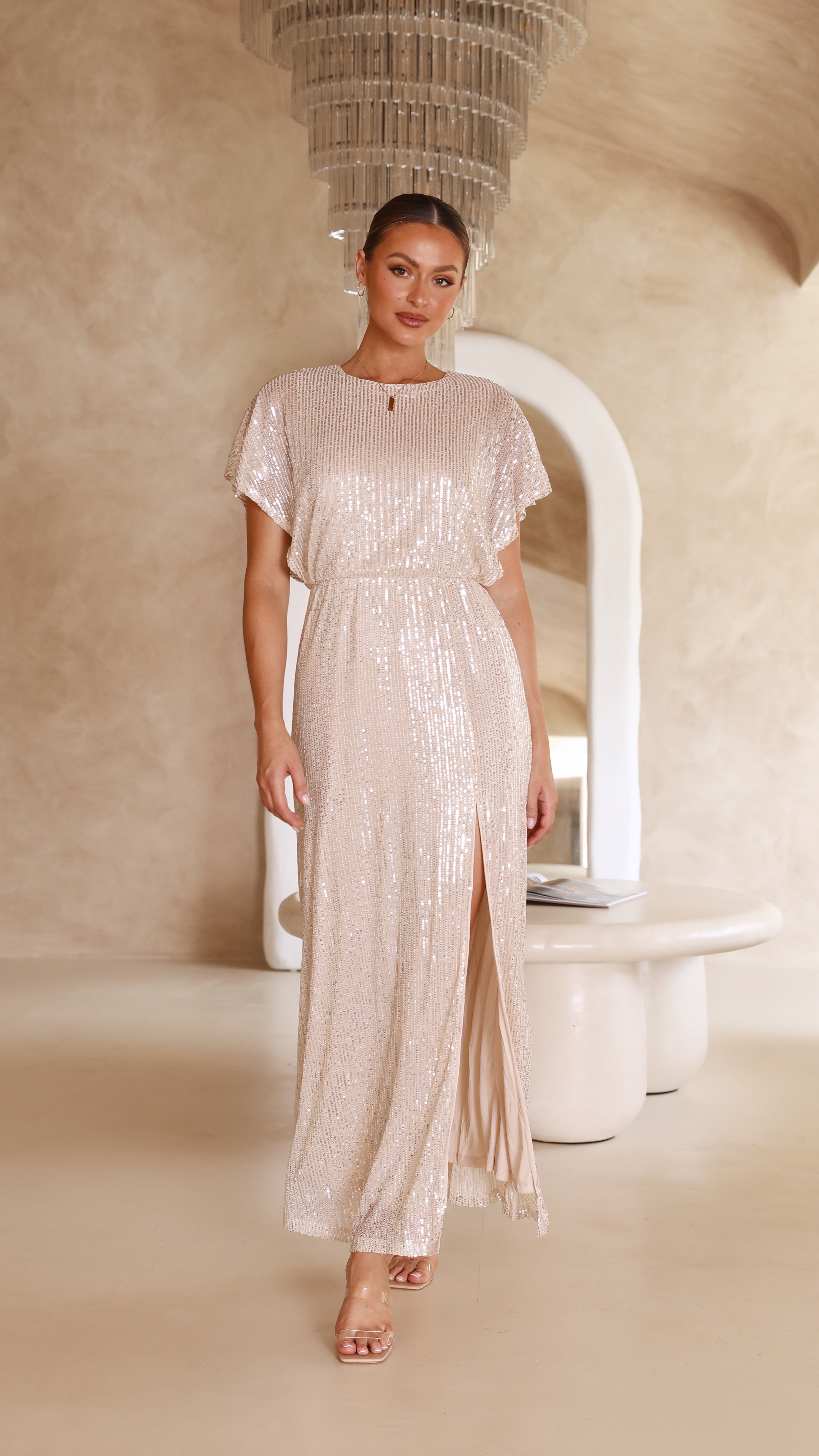 Kikodress - Bowie Maxi Dress - Silver/Nude Sequin