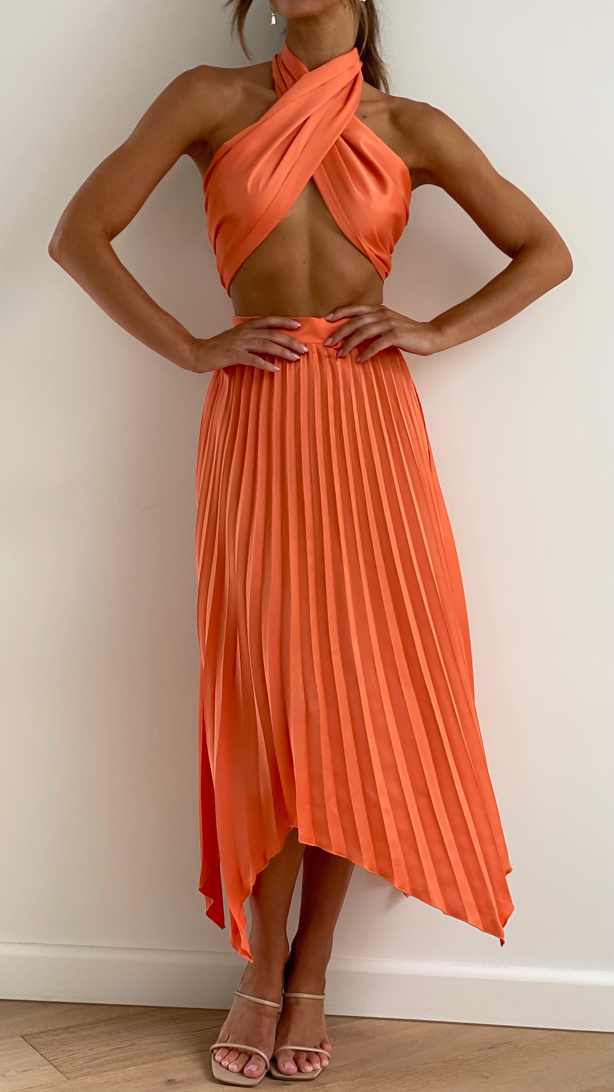 Kikodress - Tilley Pleated Top and Skirt Set - Orange