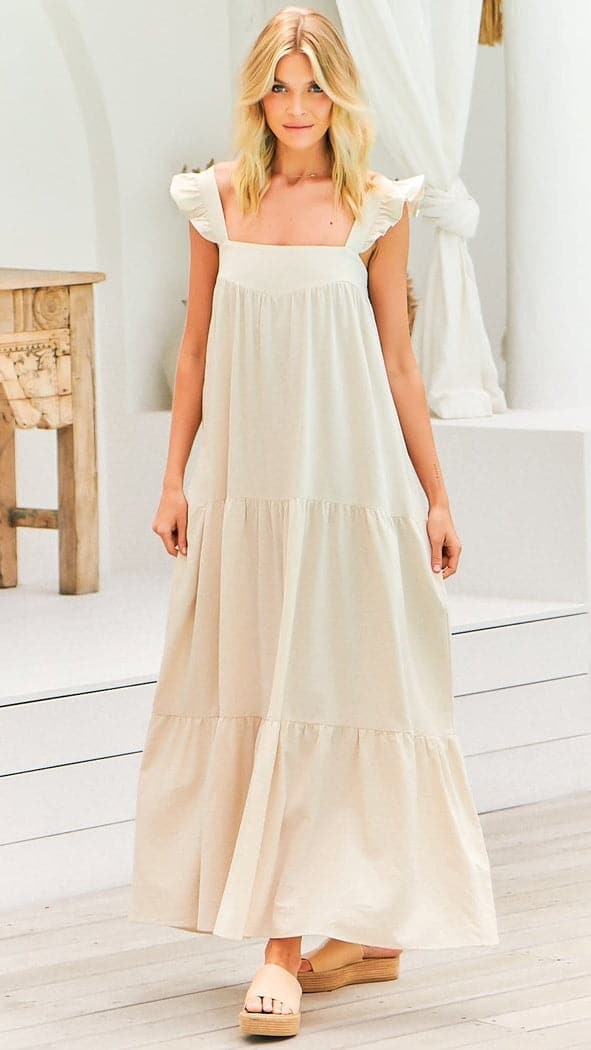 Kikodress - Kahlo Maxi Dress - Natural Oatley Print