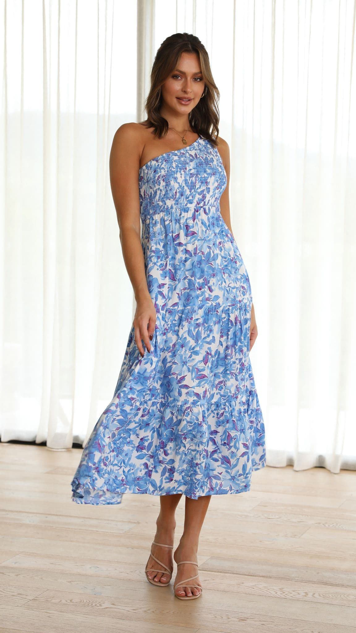 Kikodress - Angi One Shoulder Maxi Dress - Blue Floral