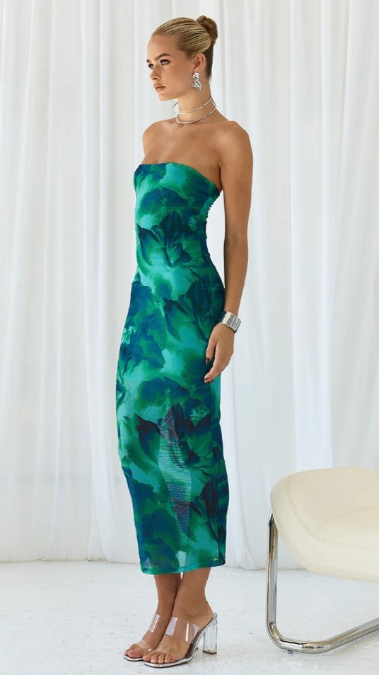 Kikodress - Kapri Strapless Dress - Green Floral