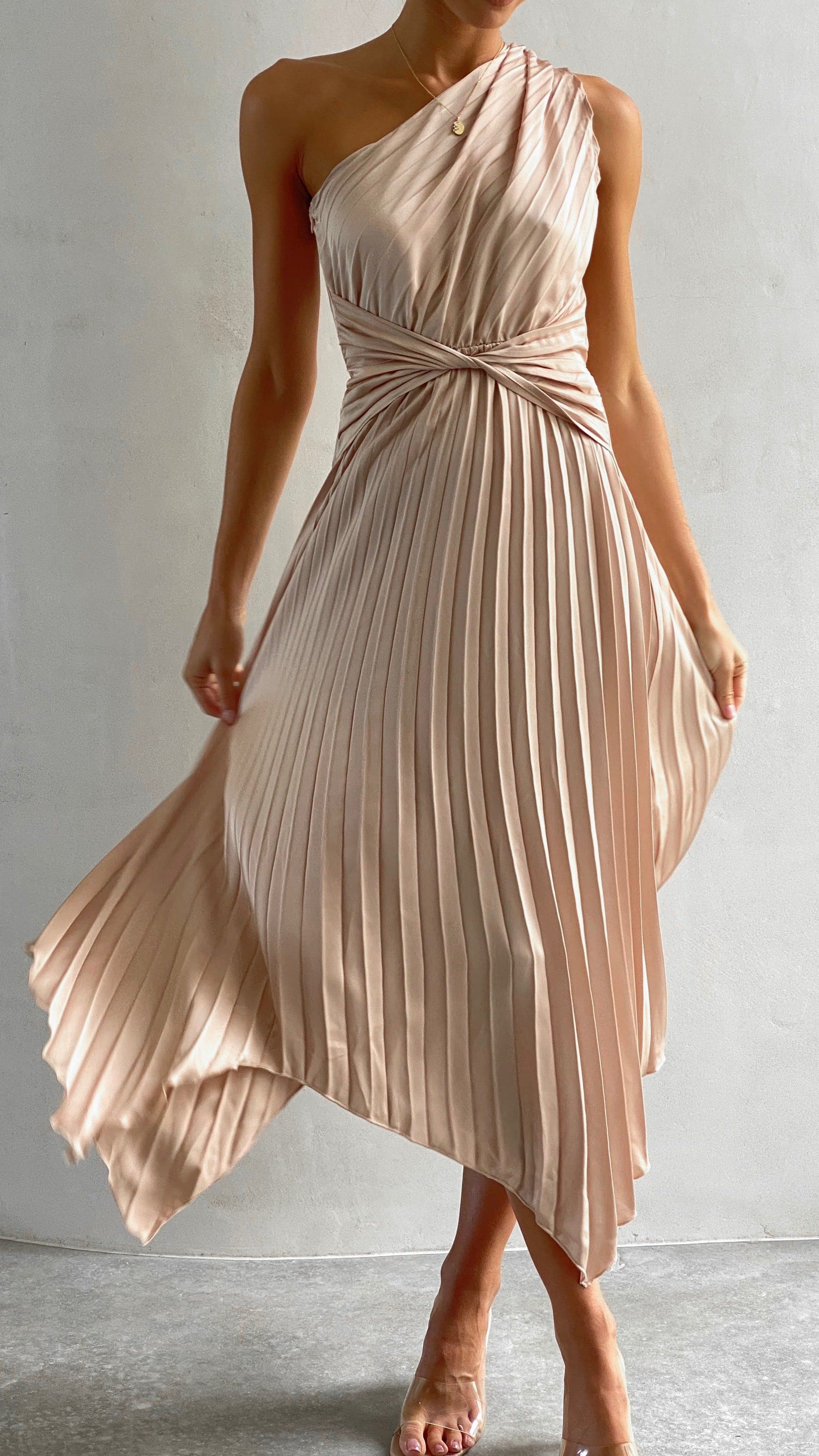 Kikodress - Cali One Shoulder Midi Dress - Champagne