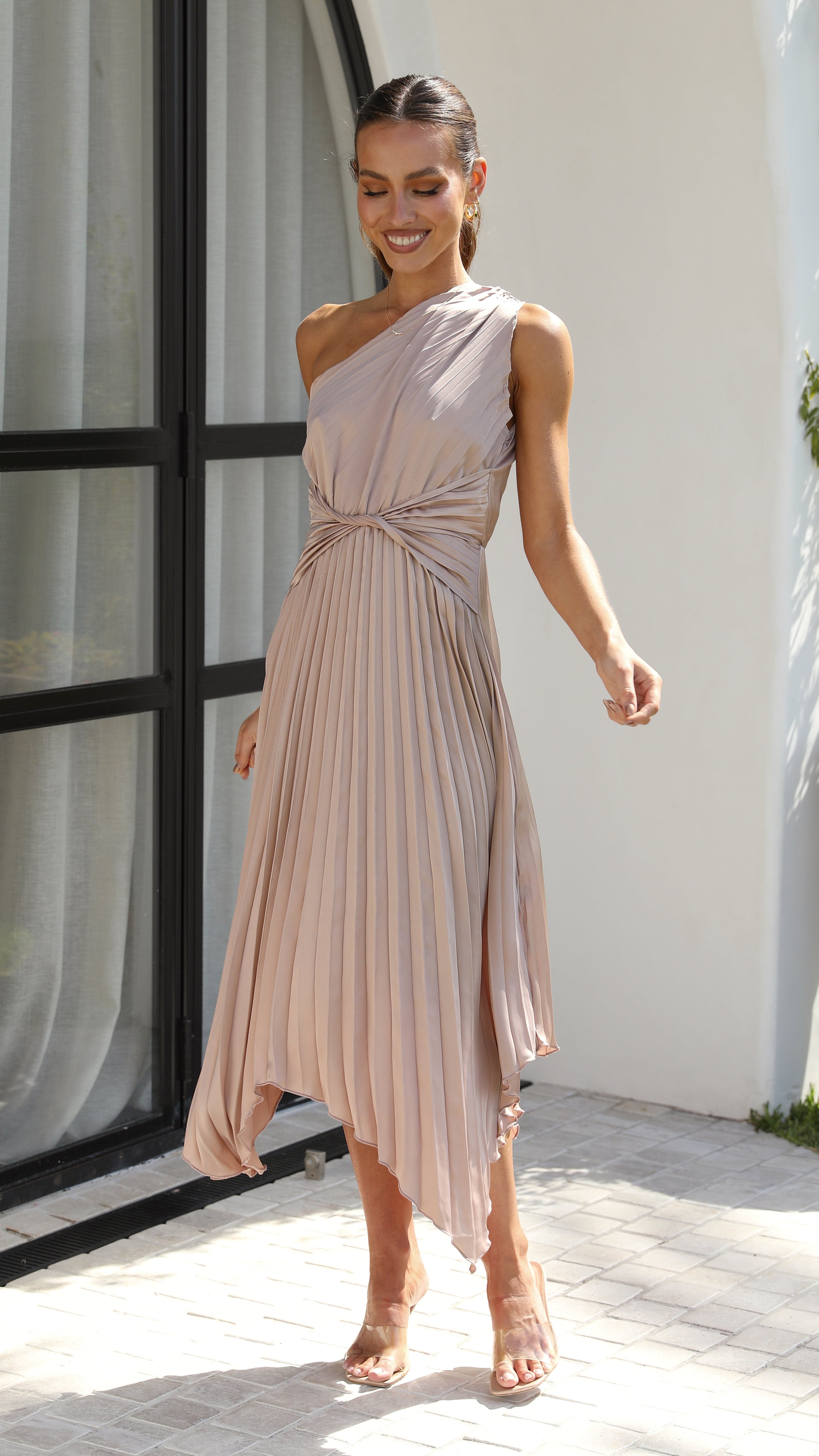 Kikodress - Cali One Shoulder Midi Dress - Oyster
