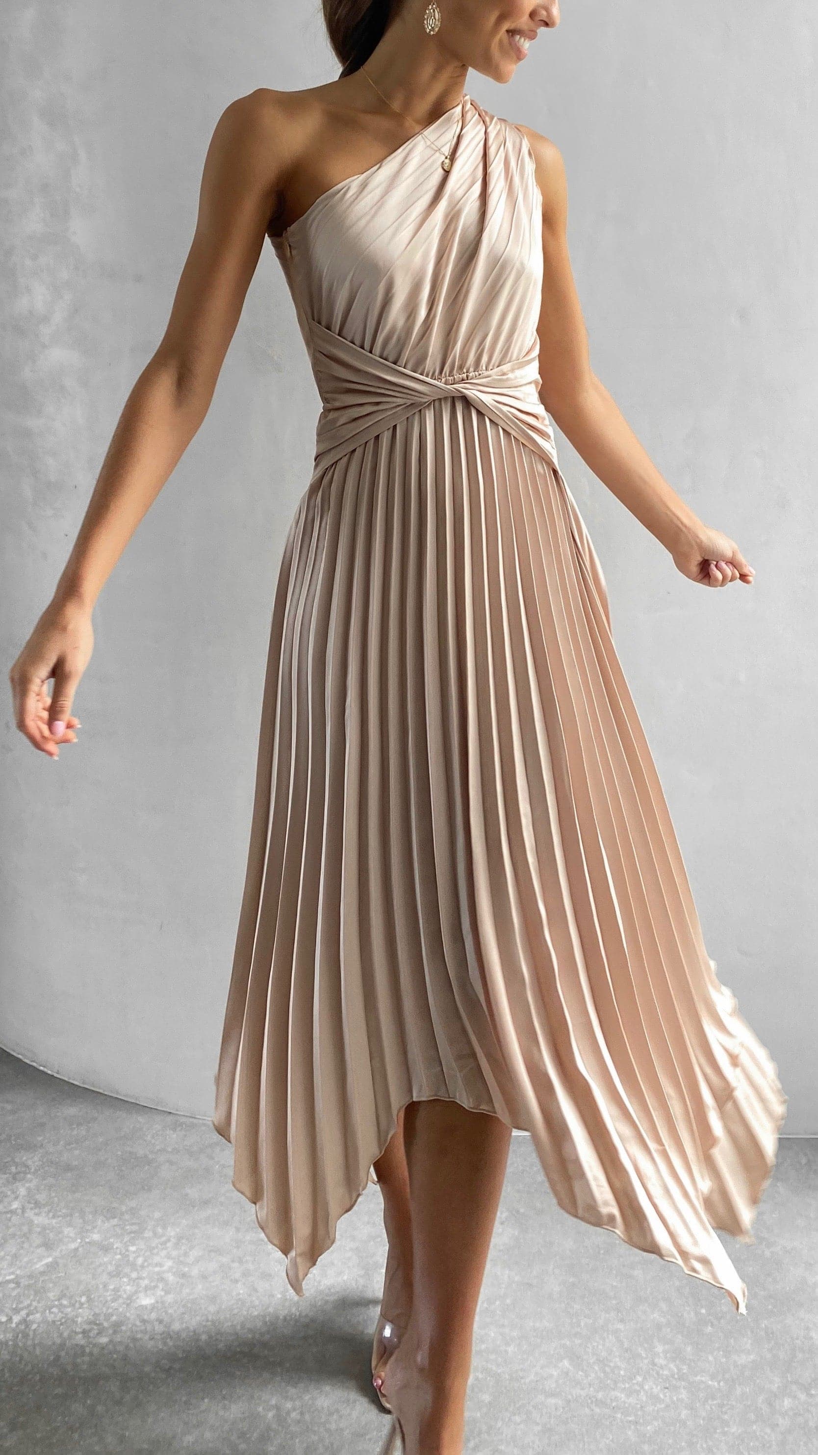 Kikodress - Cali One Shoulder Midi Dress - Champagne