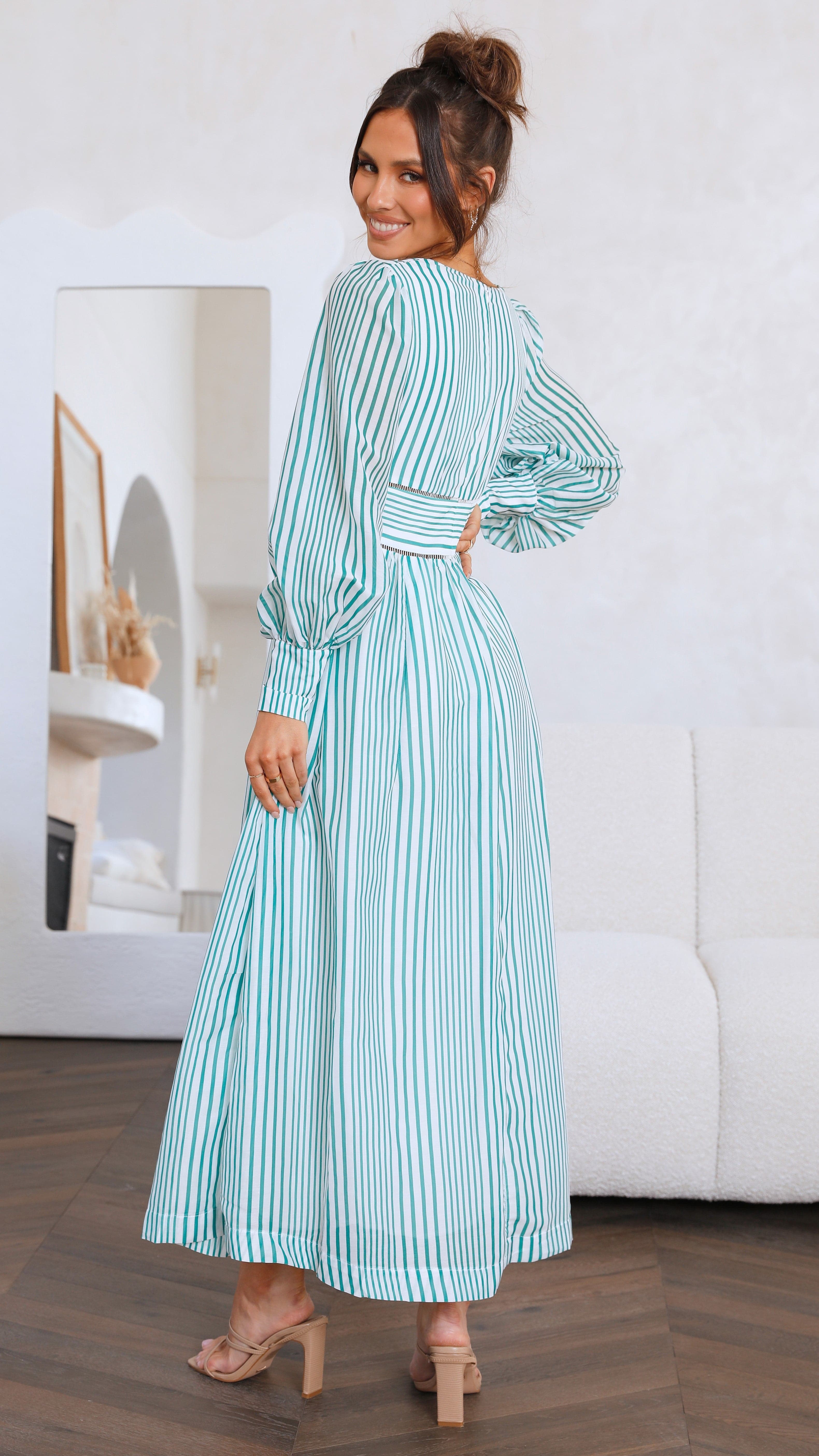 Kikodress - Adora Maxi Dress - Green Stripe