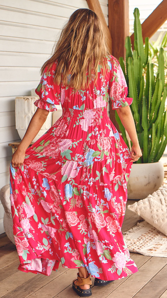 Kikodress - Annabel Maxi Dress - Cerise Print