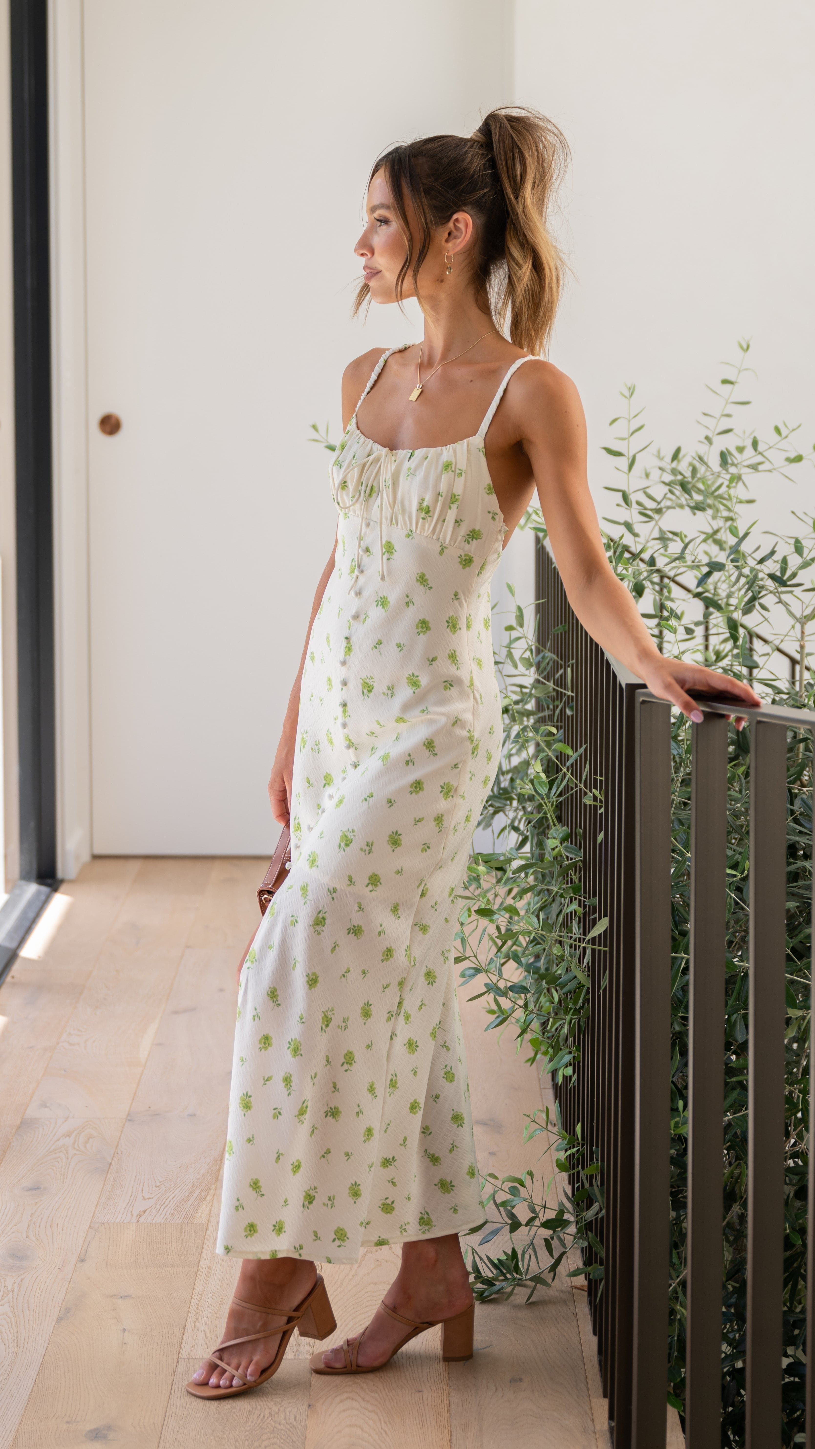 Kikodress - Polly Midi Dress - Green Floral