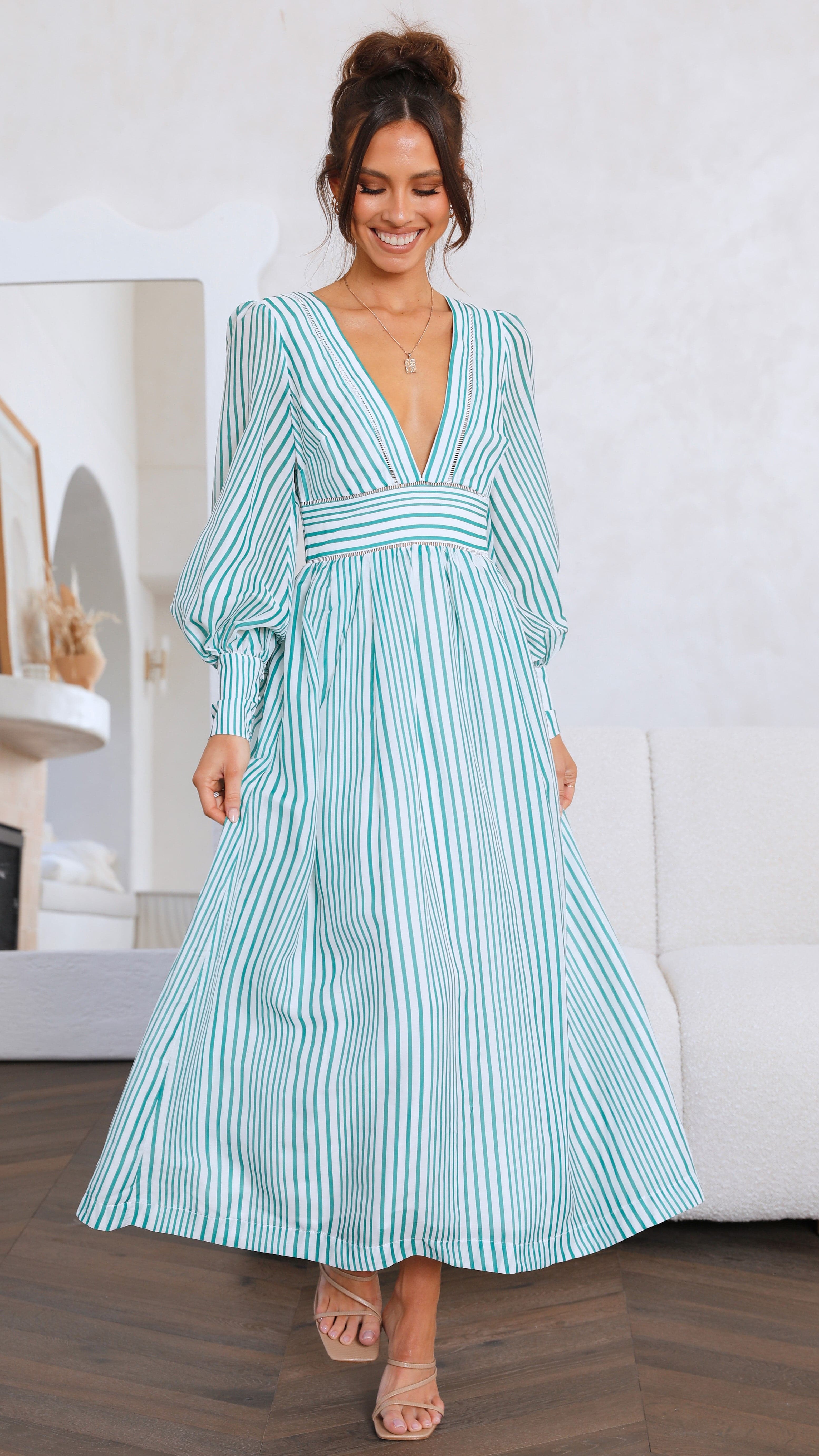 Kikodress - Adora Maxi Dress - Green Stripe