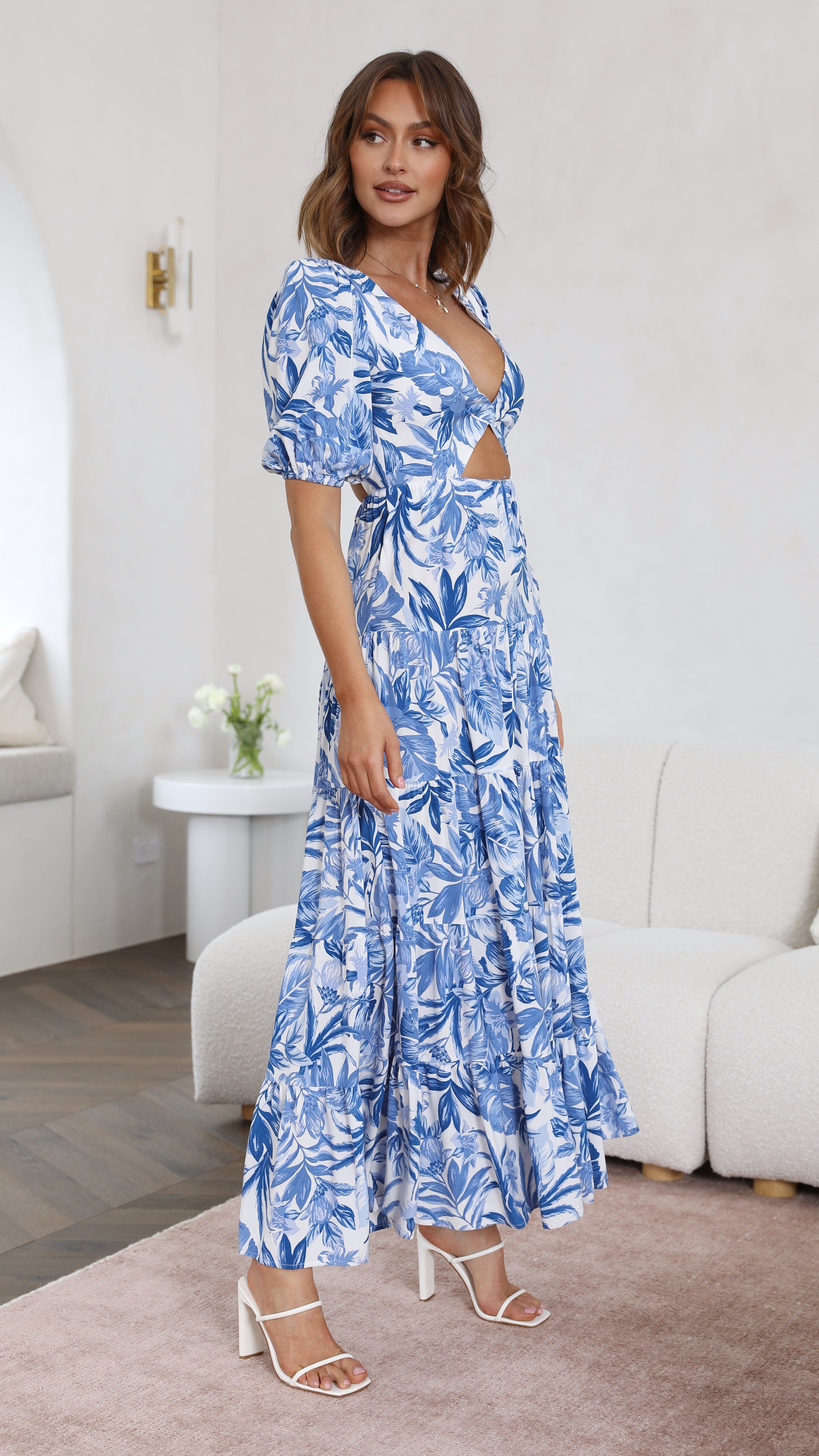Kikodress - Kiah Tiered Dress - Blue Floral