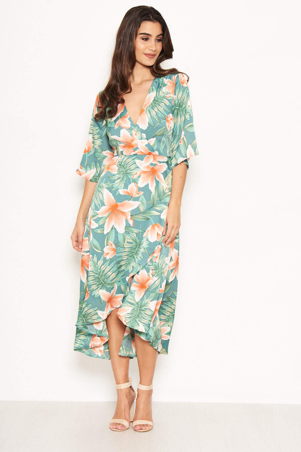 Kikodress - Green Floral Wrap Maxi Dress