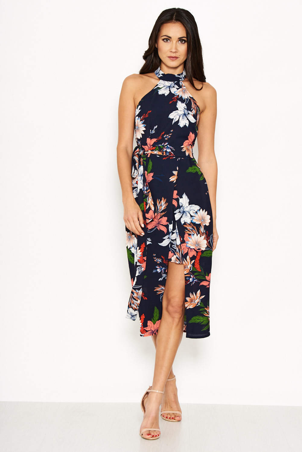 Kikodress - Navy Floral Halter Neck Dress