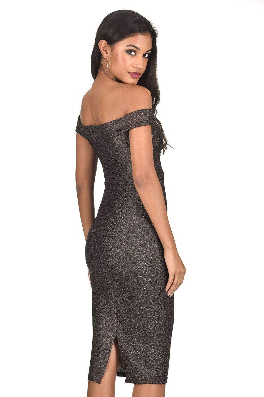 Kikodress - Black Off The Shoulder Sparkle Midi Dress