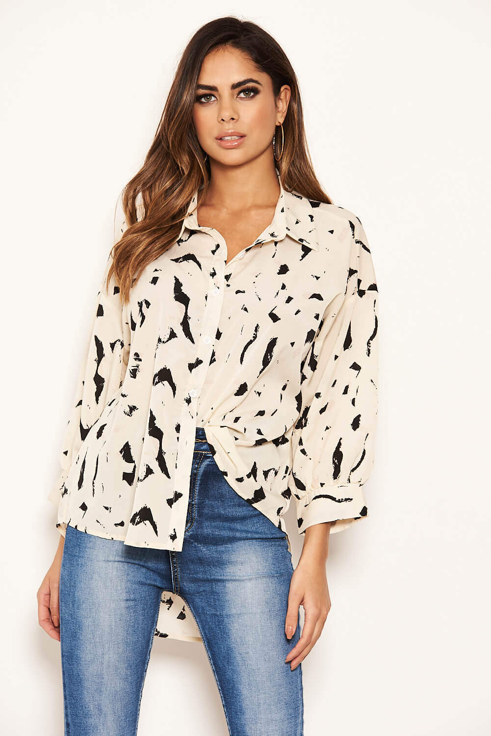 Kikodress - Cream Abstract Print Shirt