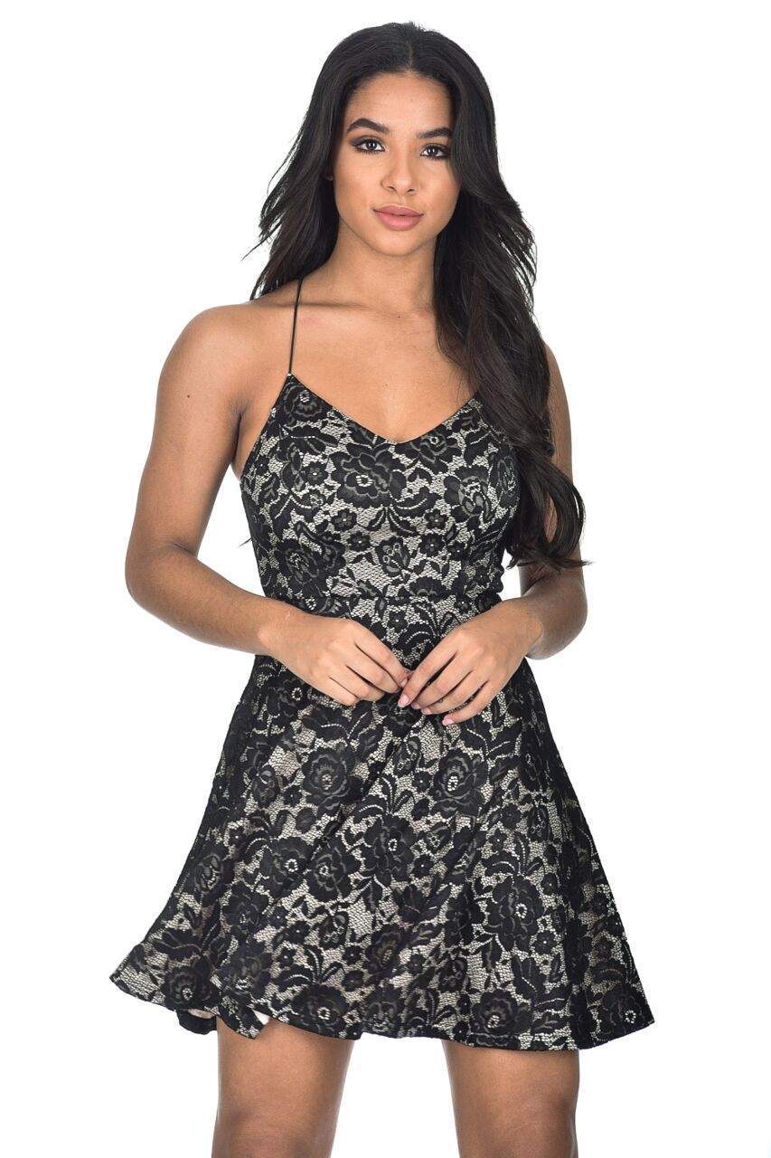 Kikodress - Black and Nude Strappy Skater Dress