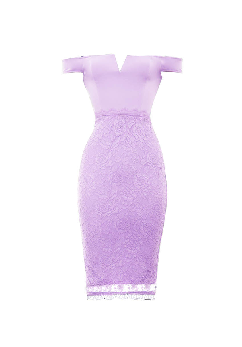 Kikodress - Lilac Notch Front Lace Detail Midi Dress